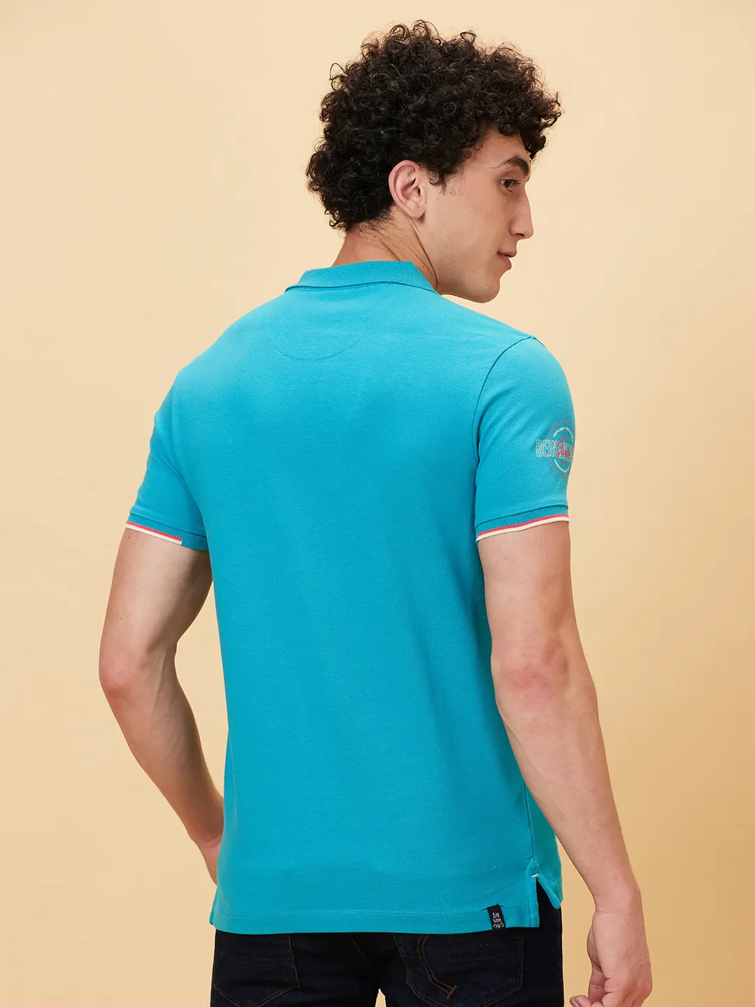 Lake Blue Regular Fit Men's Polo T-Shirt by Being Human Clothing - Image 2