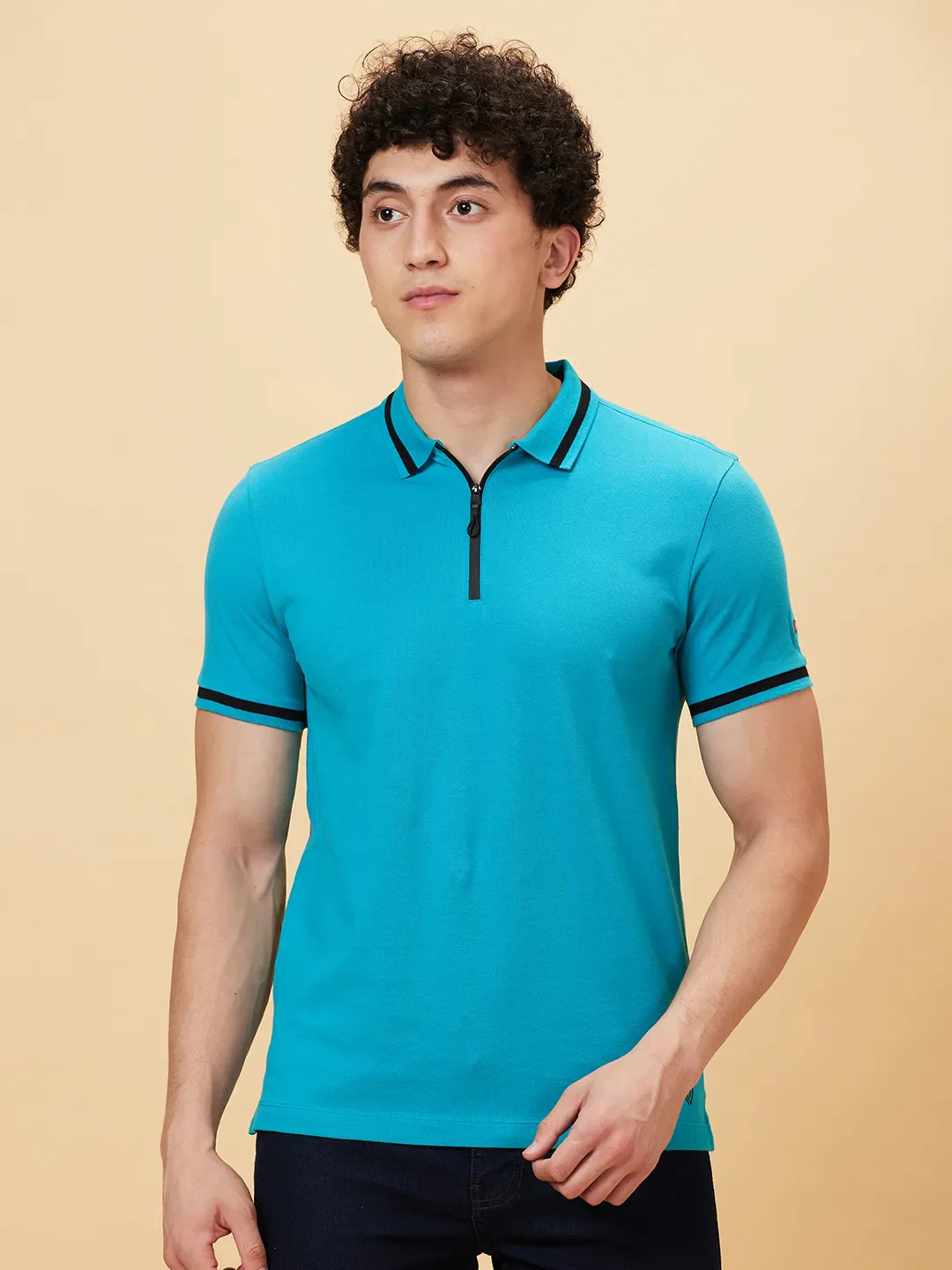Lake Blue Regular Fit Men's Polo T-Shirt by Being Human Clothing - Image 6
