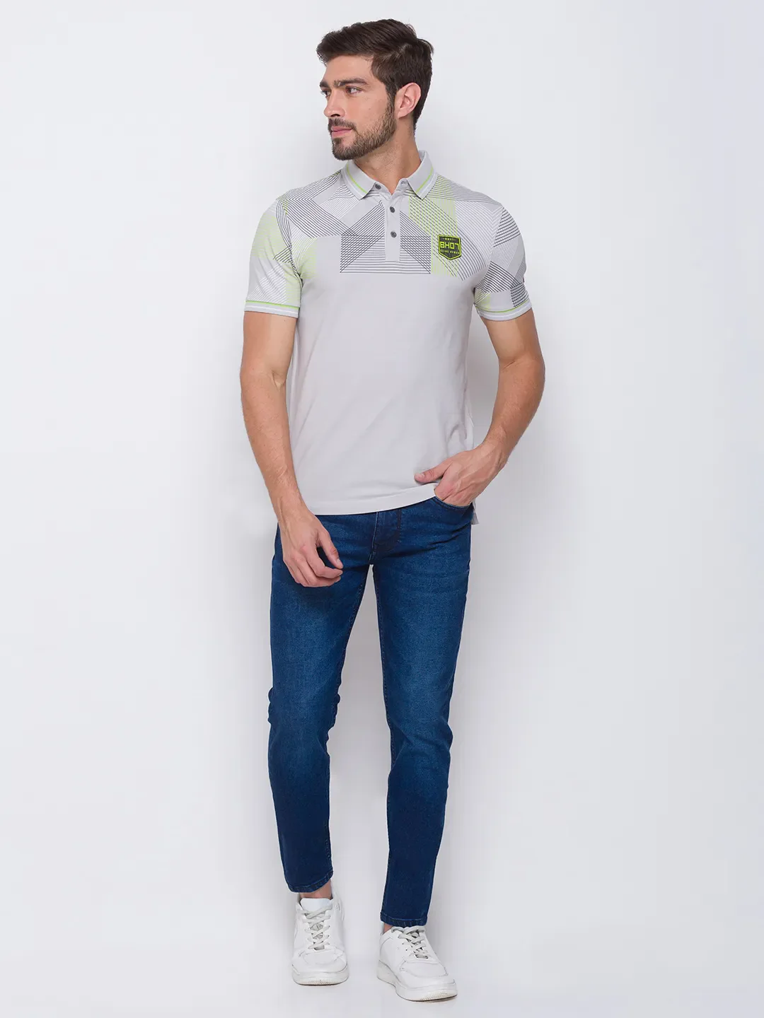 Grey Regular Fit Men's Polo T-Shirt by Being Human Clothing