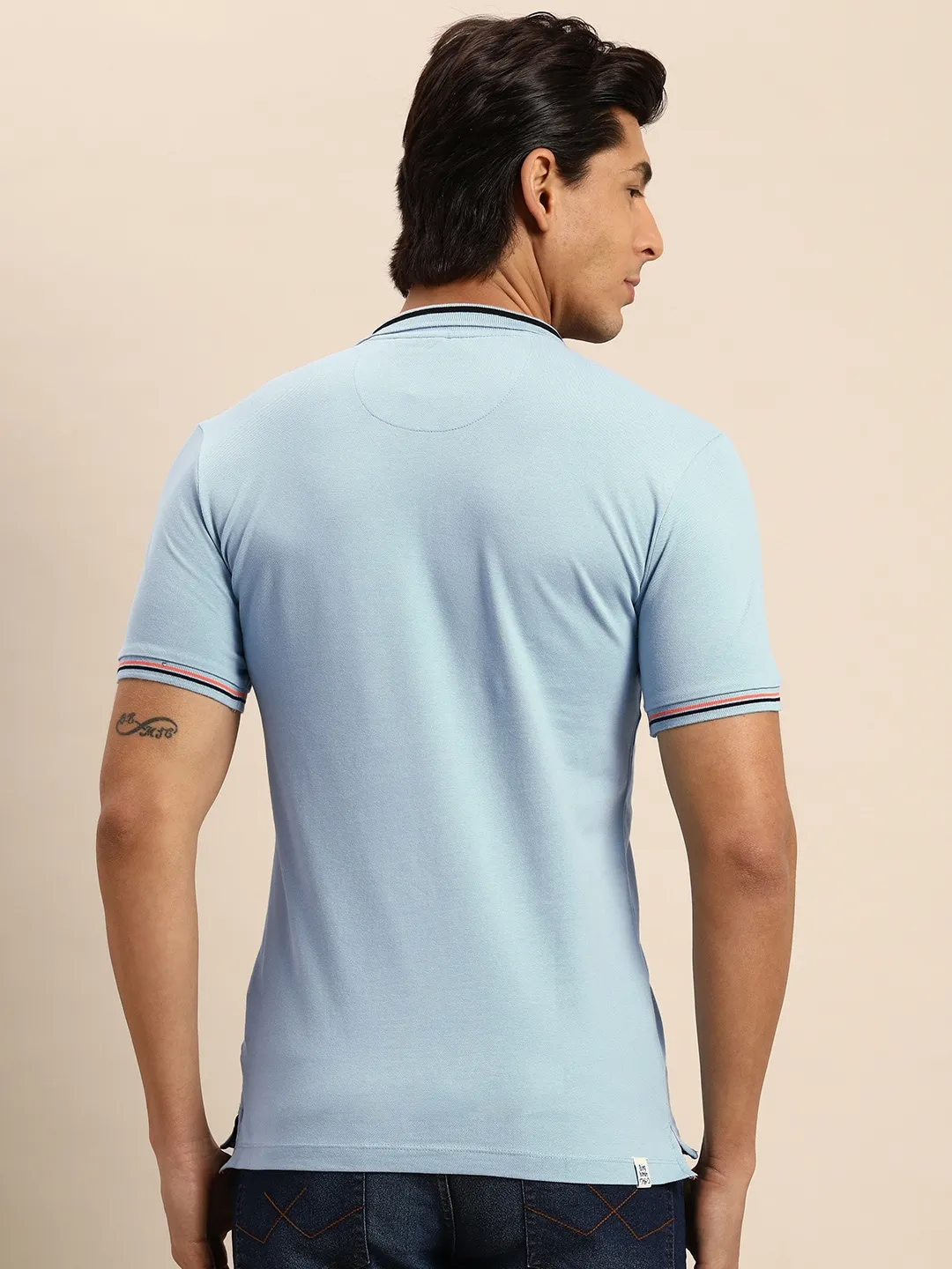 Light Blue Regular Fit Men's Polo T-shirt by Being Human Clothing - Image 3