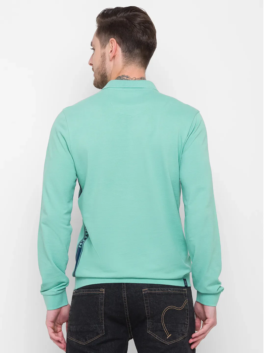 Green Regular Fit Men's Long Sleeves Polo T-Shirt by Being Human Clothing - Image 3