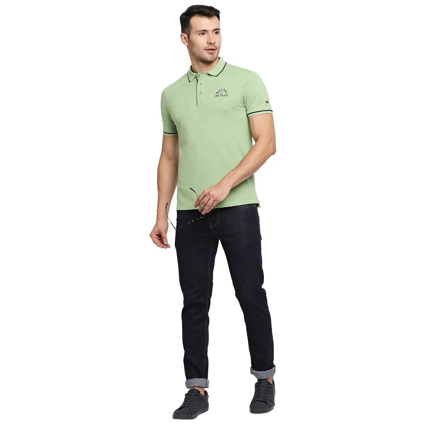 Green Regular Fit Men's Polo T-Shirt by Being Human Clothing - Image 6