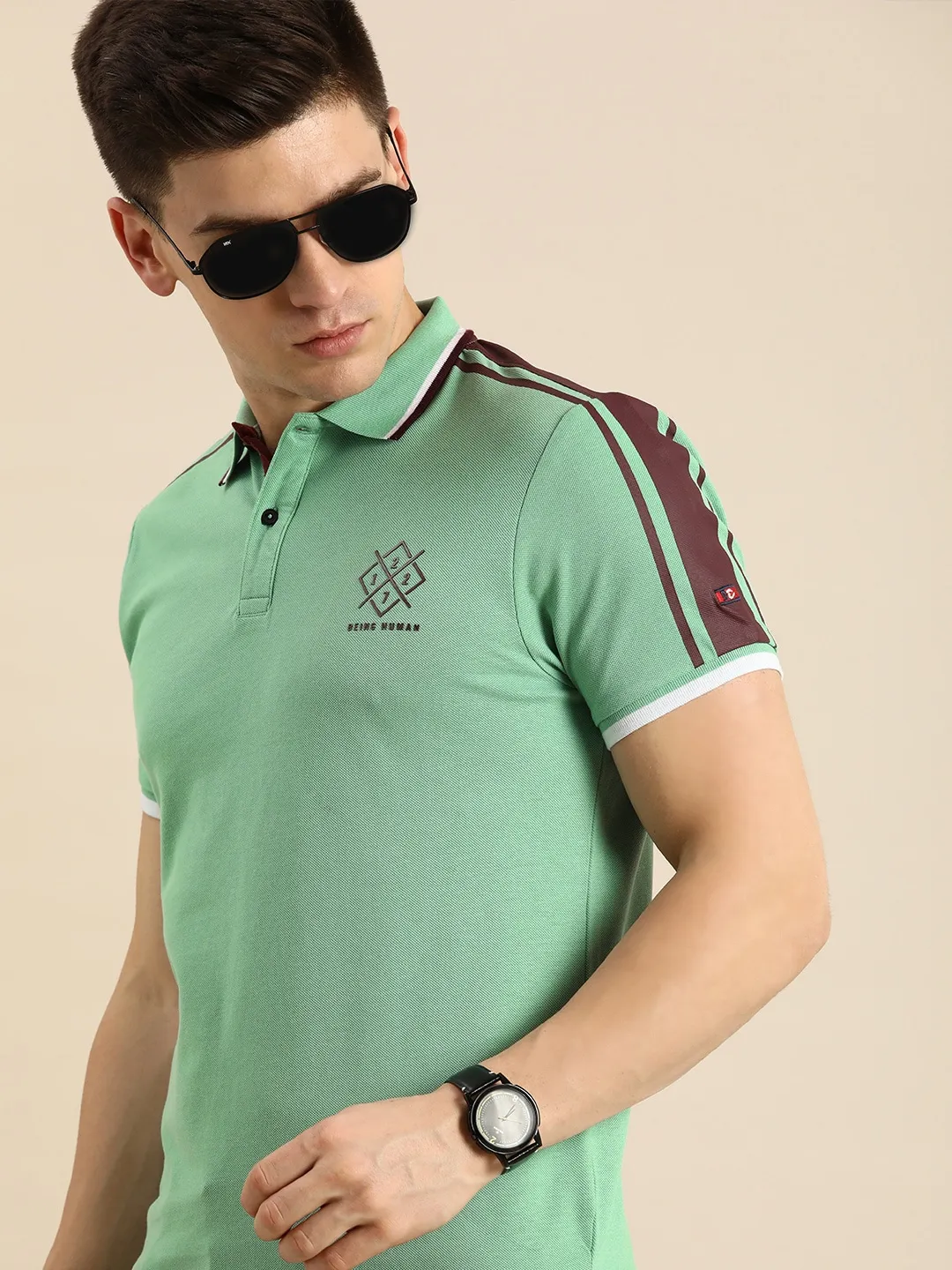 Green Regular Fit Men's Polo T-Shirt by Being Human Clothing - Image 2