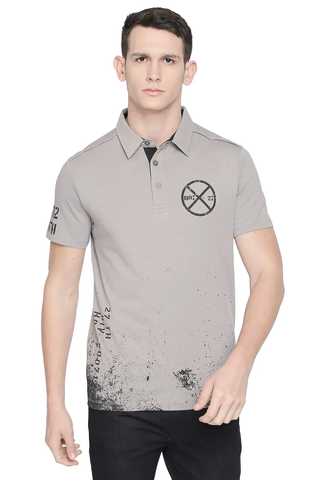 Grey Regular Fit Men's Polo T-Shirt by Being Human Clothing
