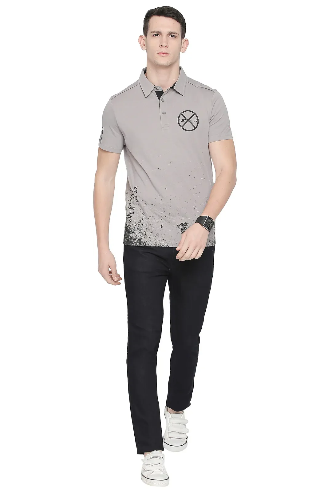 Grey Regular Fit Men's Polo T-Shirt by Being Human Clothing - Image 5