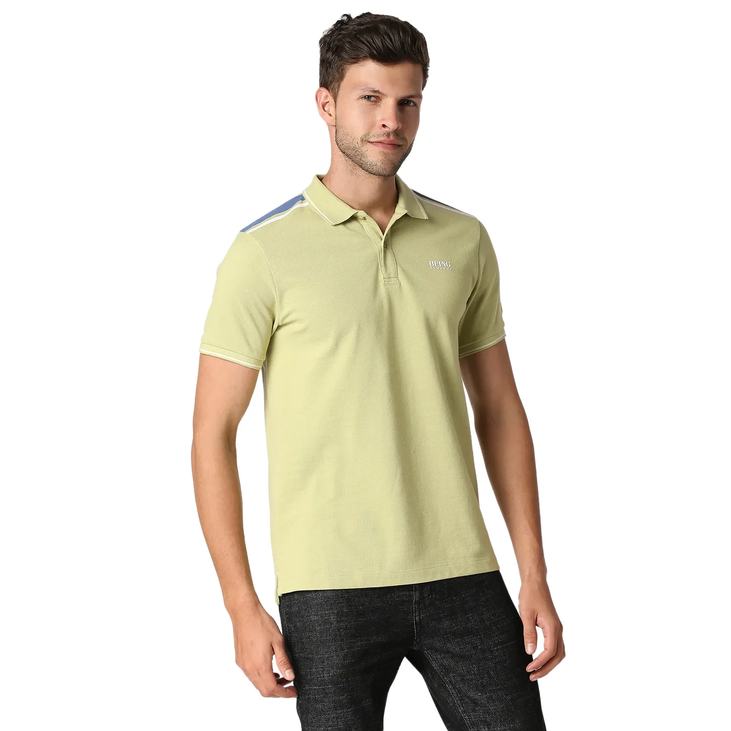 Green Slim Straight Fit Men's Polo T-Shirt by Being Human Clothing - Image 3
