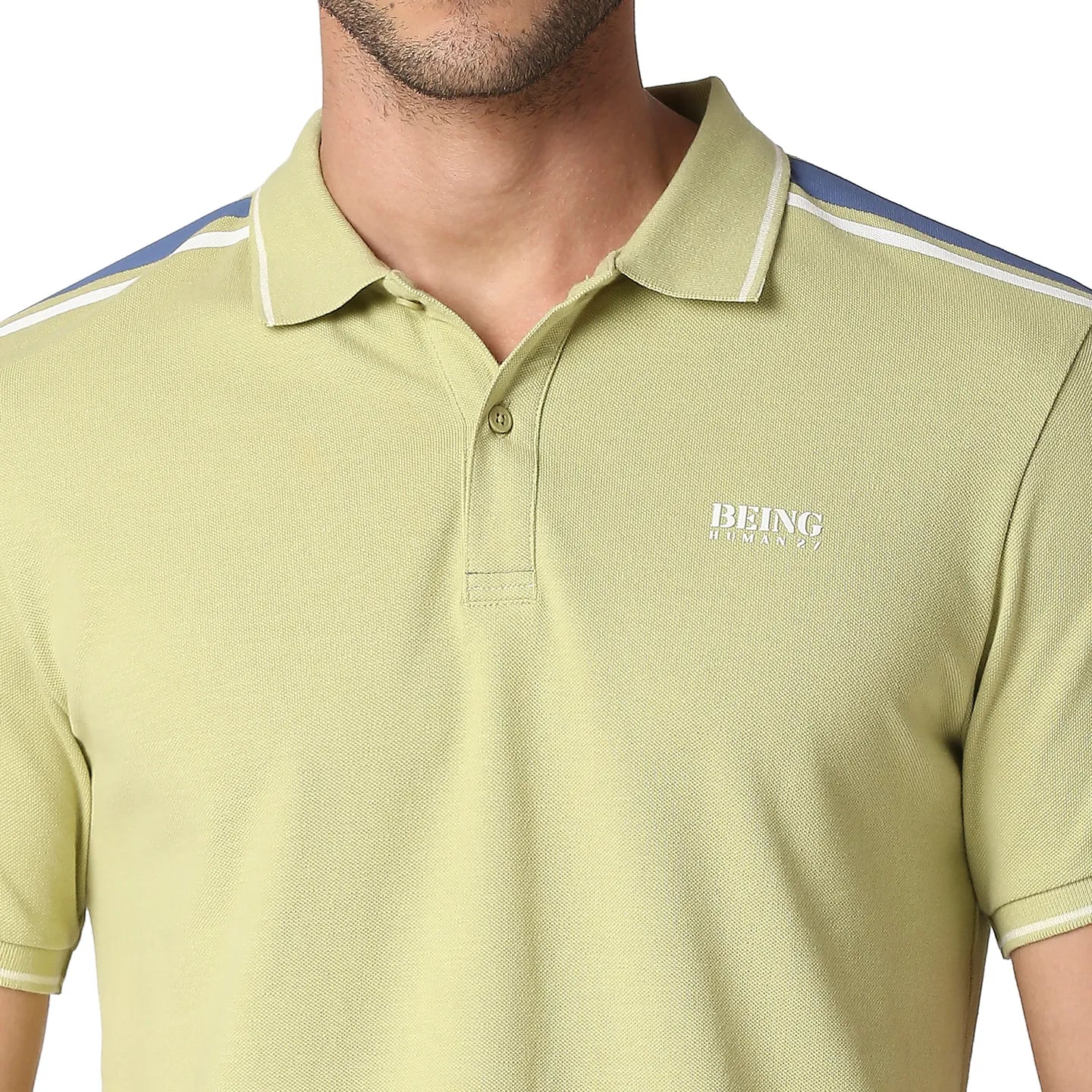 Green Slim Straight Fit Men's Polo T-Shirt by Being Human Clothing - Image 5