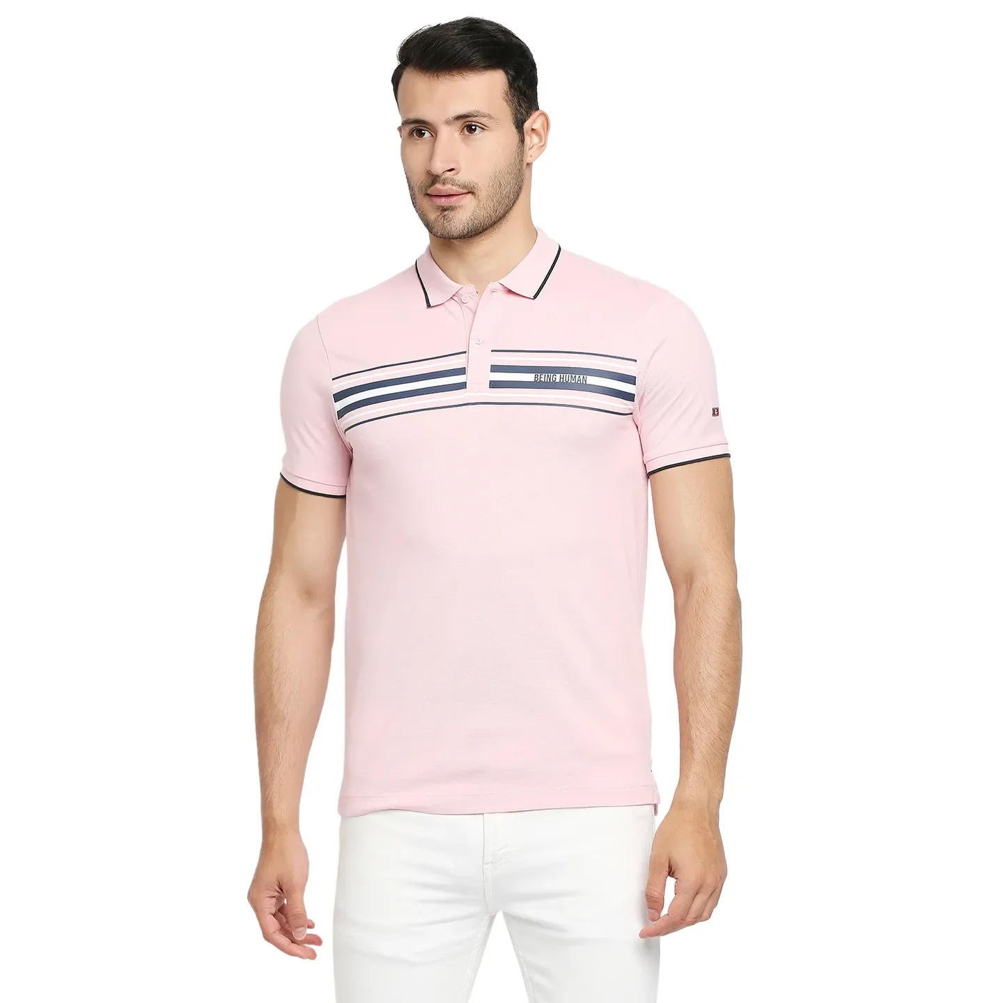 Pink Regular Fit Men's Polo T-Shirt by Being Human Clothing