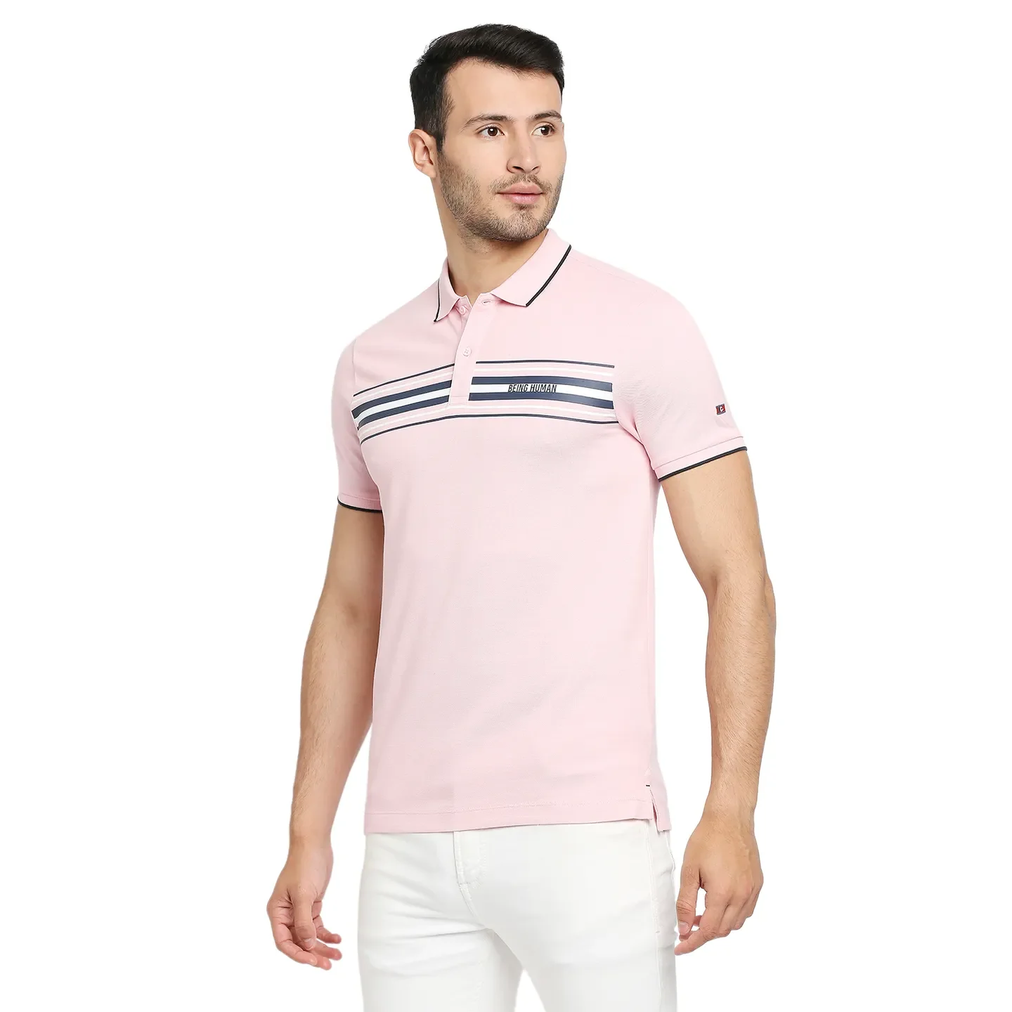 Pink Regular Fit Men's Polo T-Shirt by Being Human Clothing - Image 2