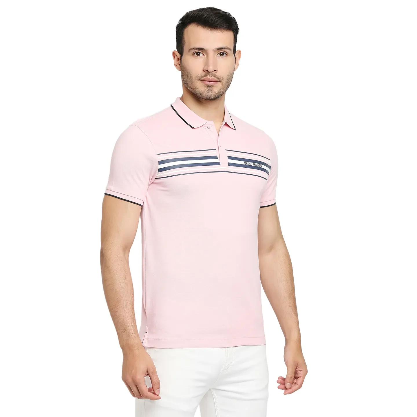 Pink Regular Fit Men's Polo T-Shirt by Being Human Clothing - Image 3