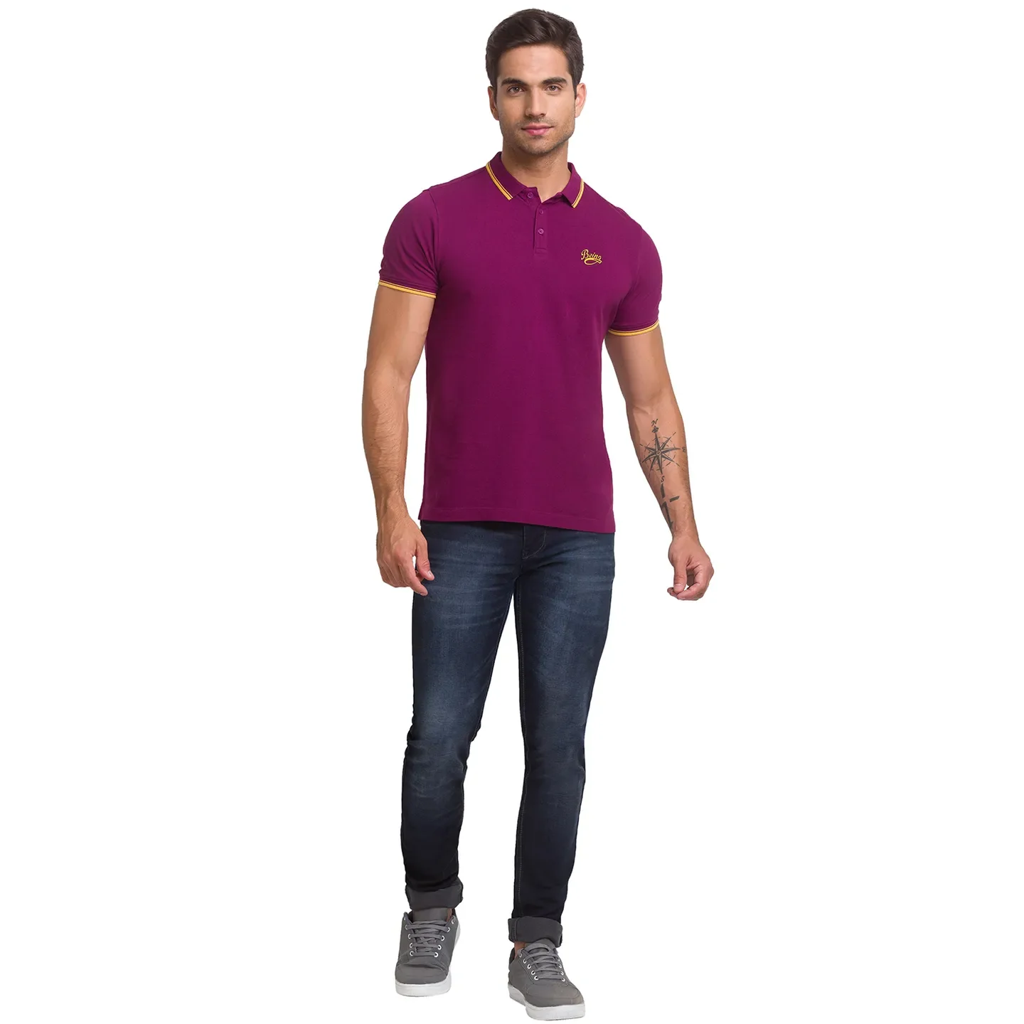 Maroon Slim Fit Men's Polo T-shirt by Being Human Clothing - Image 2