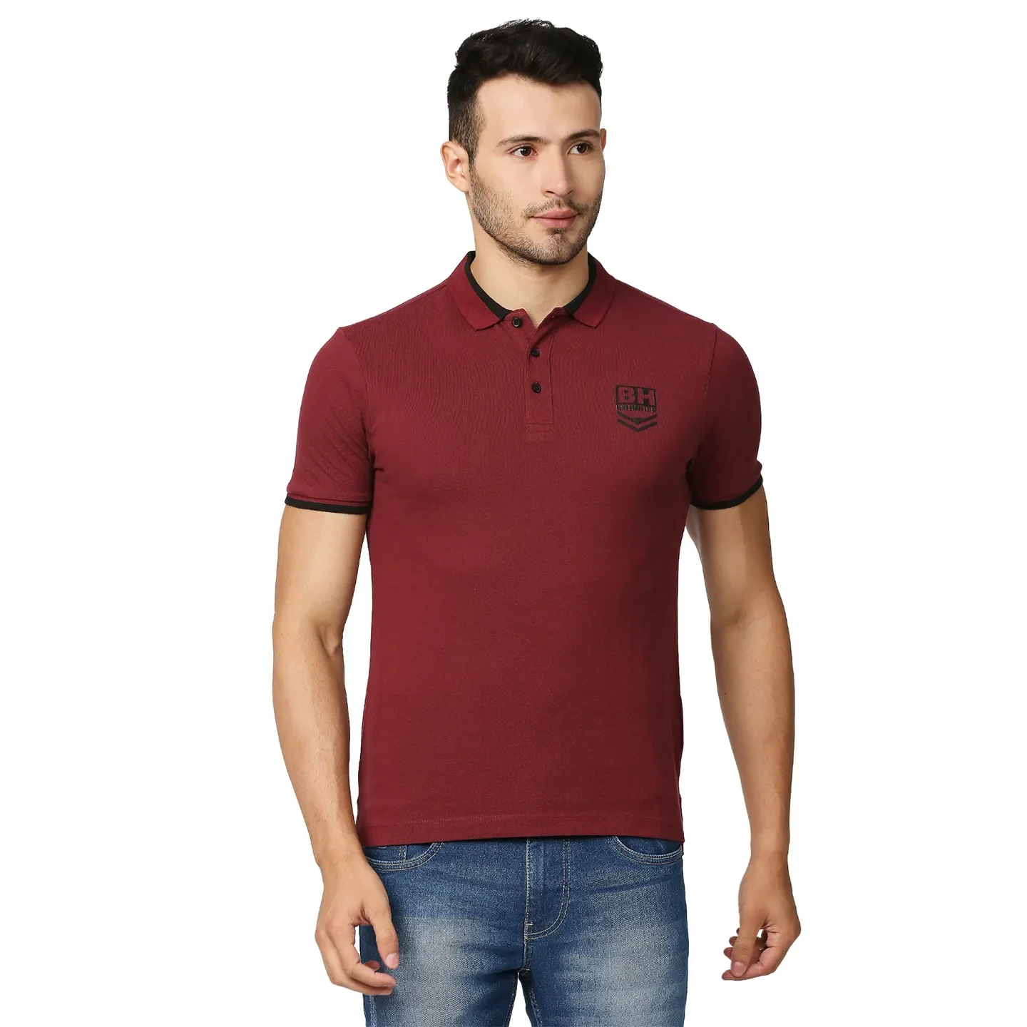 Red Regular Fit Men's Polo T-Shirt by Being Human Clothing