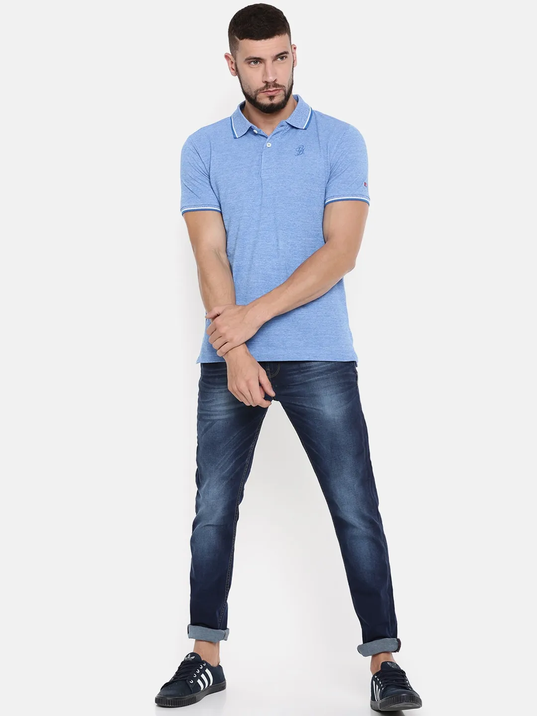 Blue Regular Fit Men's Polo T-Shirt by Being Human Clothing - Image 3