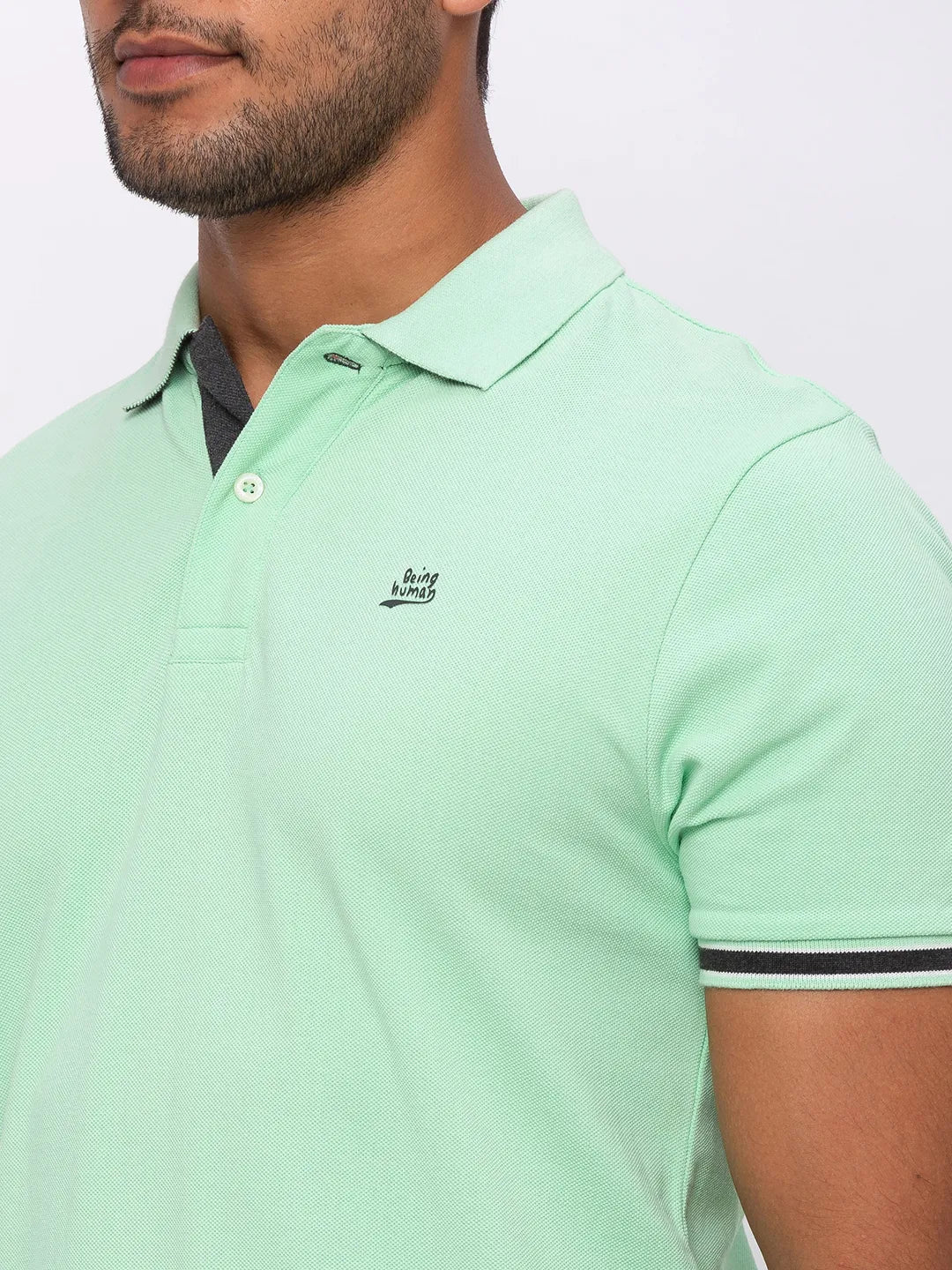 Green Regular Fit Men's Polo T-Shirt by Being Human Clothing - Image 4