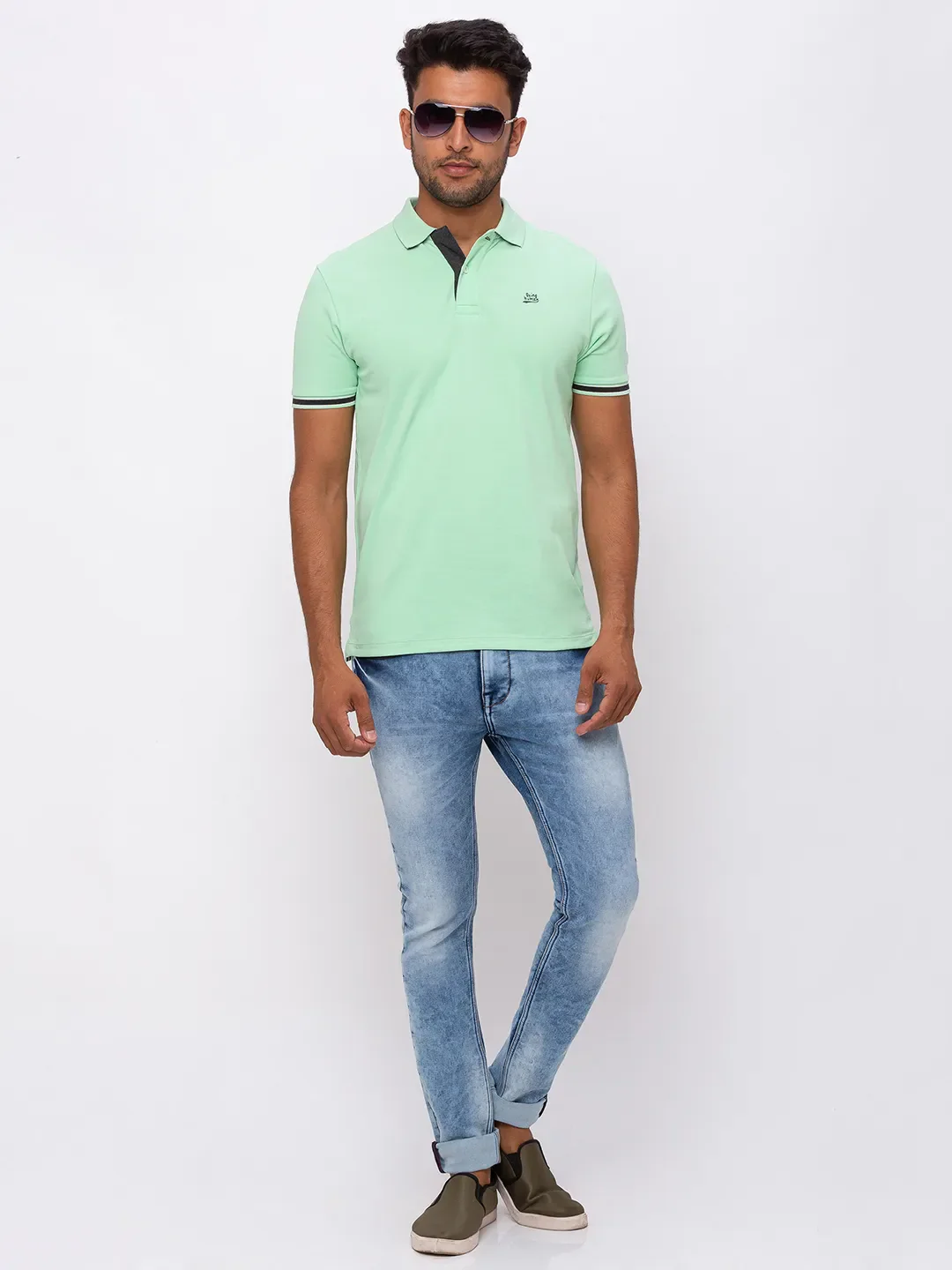 Green Regular Fit Men's Polo T-Shirt by Being Human Clothing - Image 5