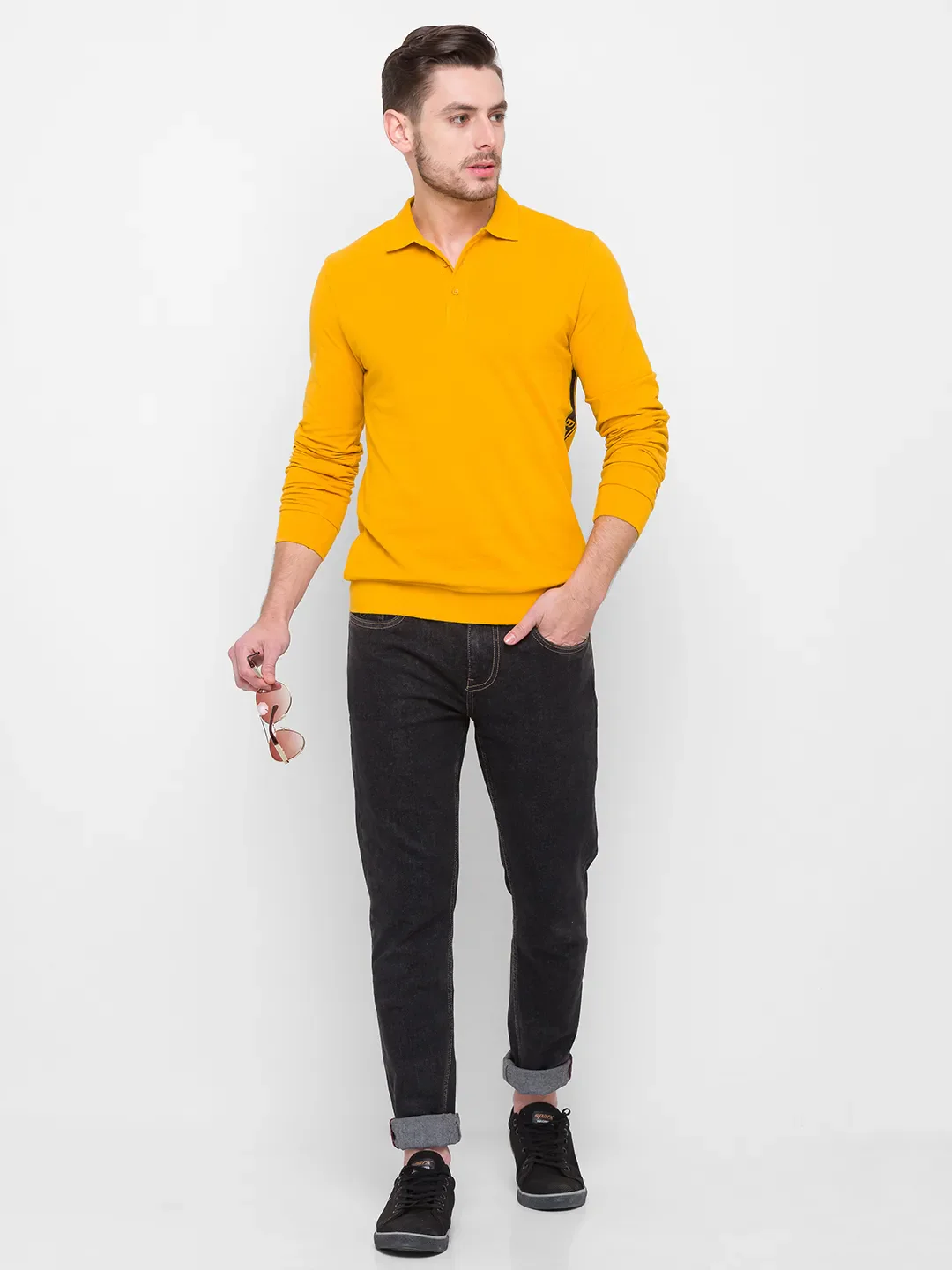 Yellow Regular Fit Men's Long Sleeves Polo T-Shirt by Being Human Clothing - Image 2
