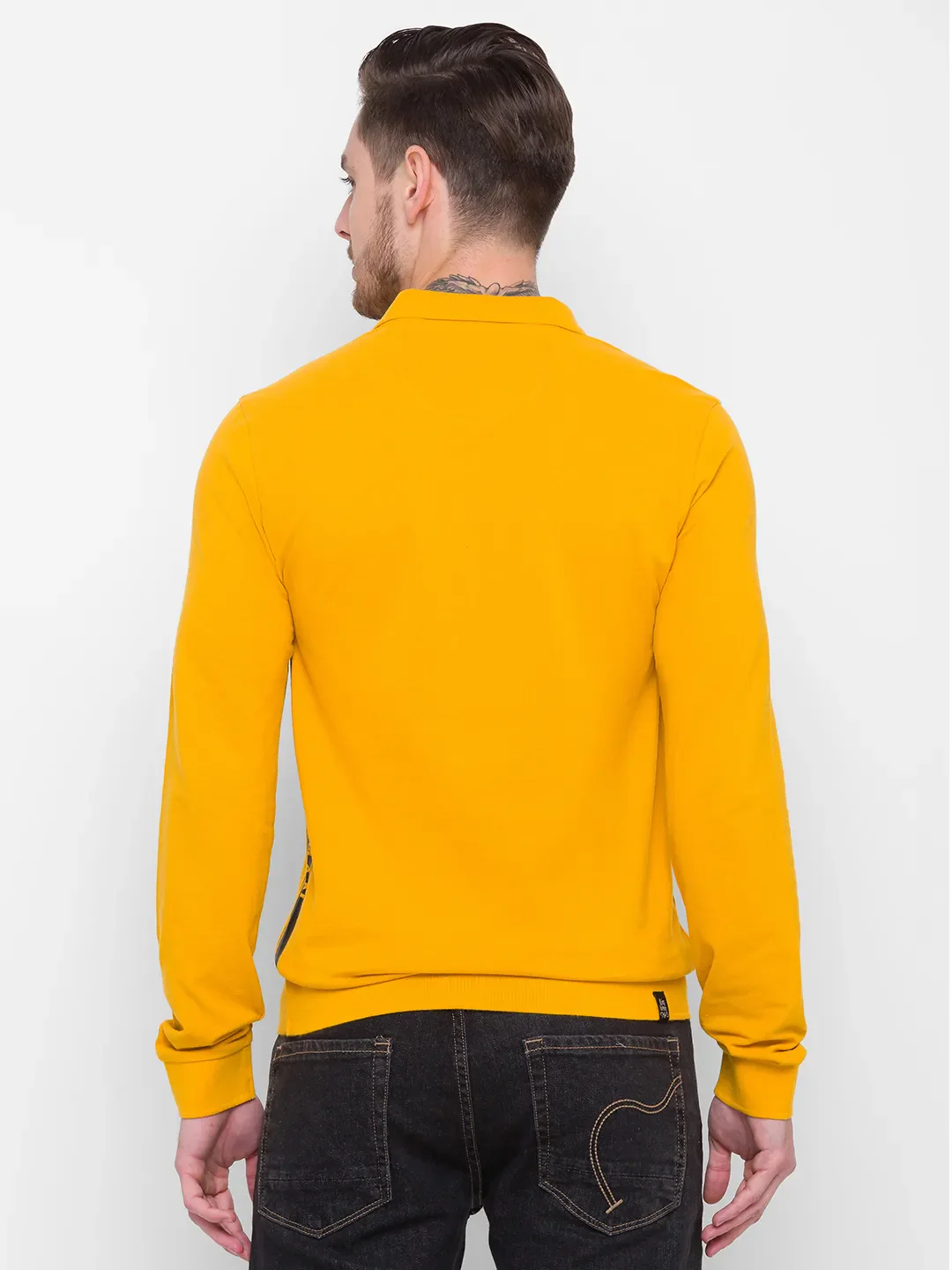 Yellow Regular Fit Men's Long Sleeves Polo T-Shirt by Being Human Clothing - Image 3