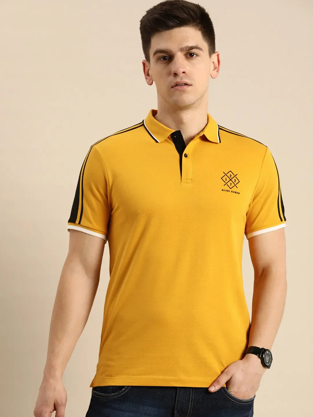 Yellow Regular Fit Men's Polo T-Shirt by Being Human Clothing - Image 10
