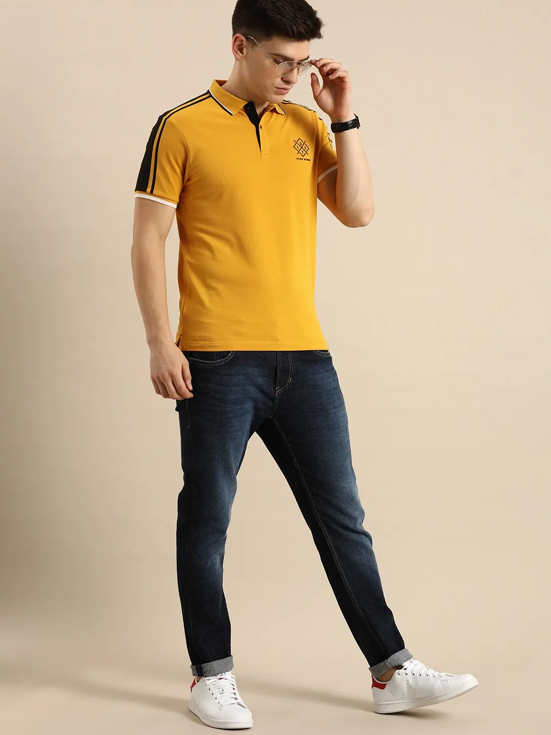 Yellow Regular Fit Men's Polo T-Shirt by Being Human Clothing - Image 6