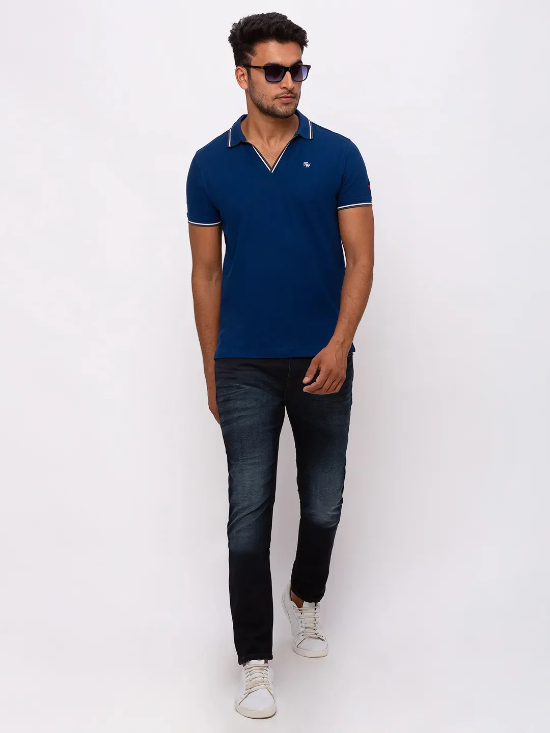 Blue Regular Fit Men's Polo T-Shirt by Being Human Clothing - Image 5