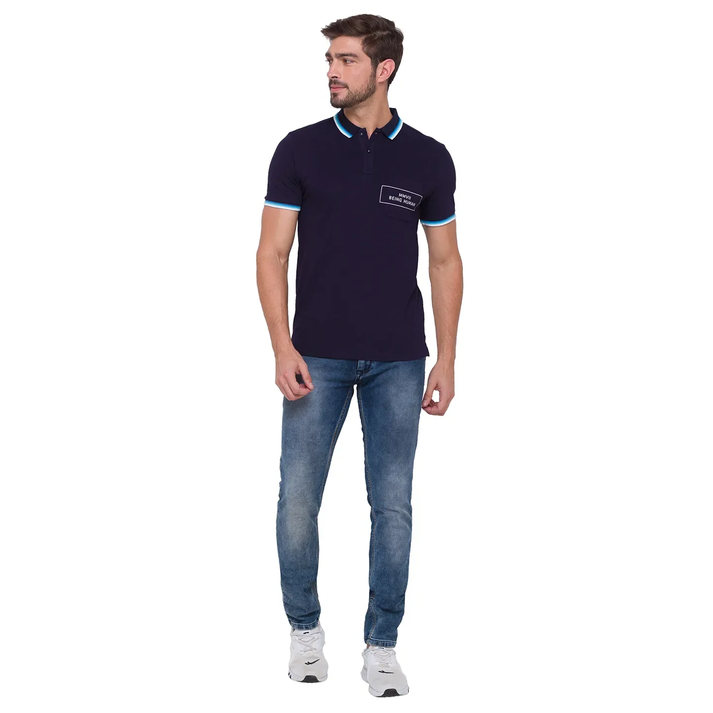 Navy Regular Fit Men's Polo T-shirt by Being Human Clothing - Image 2