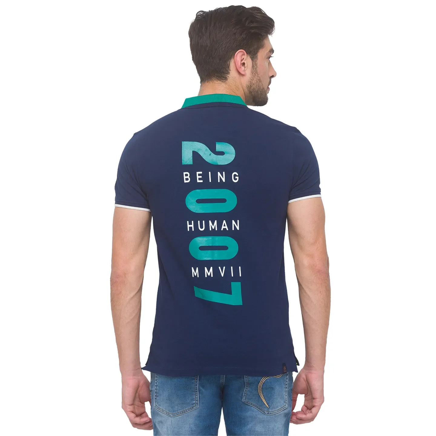 Navy Regular Fit Men's Polo T-shirt by Being Human Clothing - Image 2