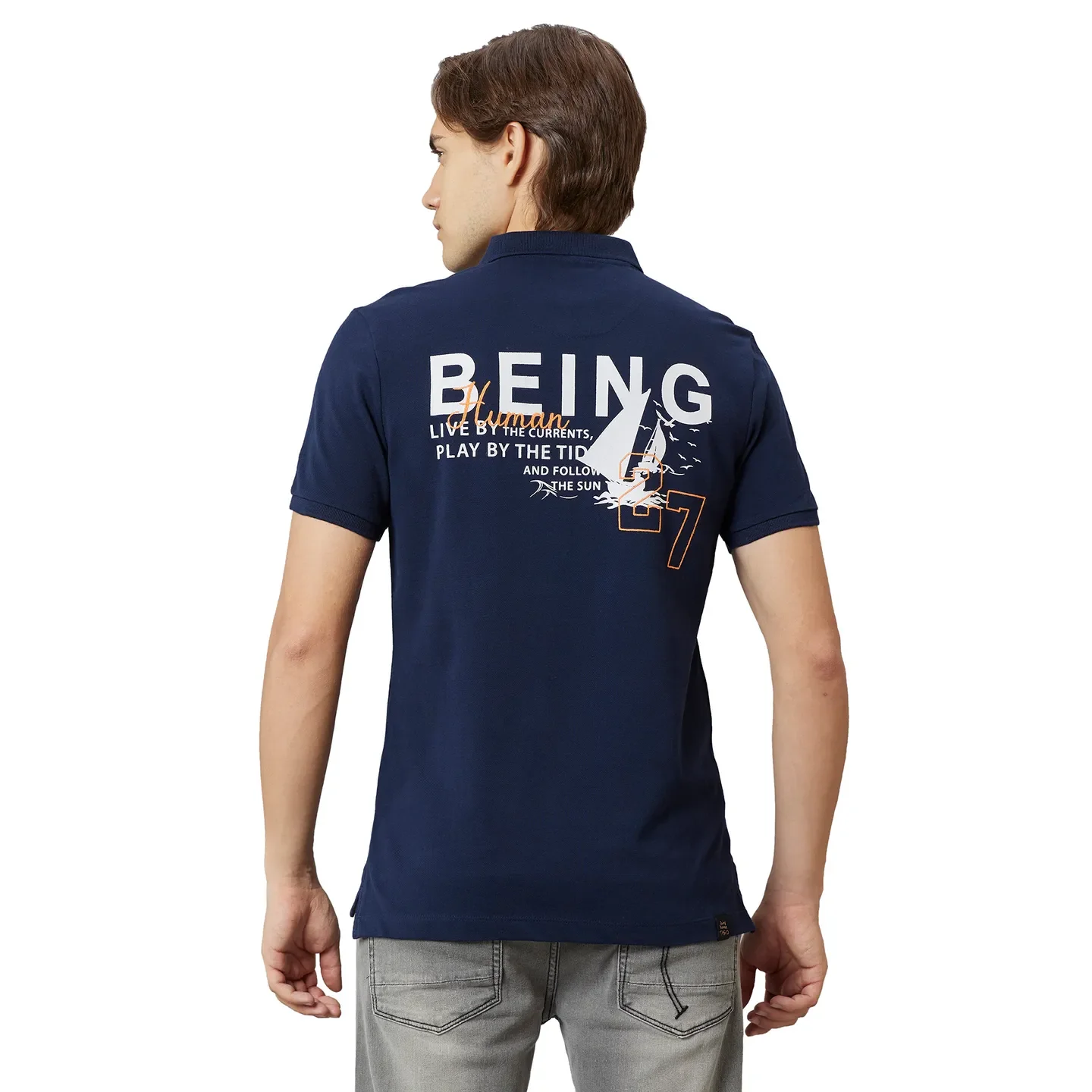 Navy Regular Fit Men's Polo T-Shirt by Being Human Clothing - Image 3