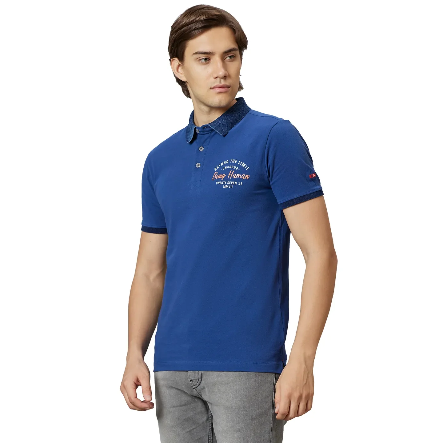 Navy Regular Fit Men's Polo T-shirt by Being Human Clothing - Image 3