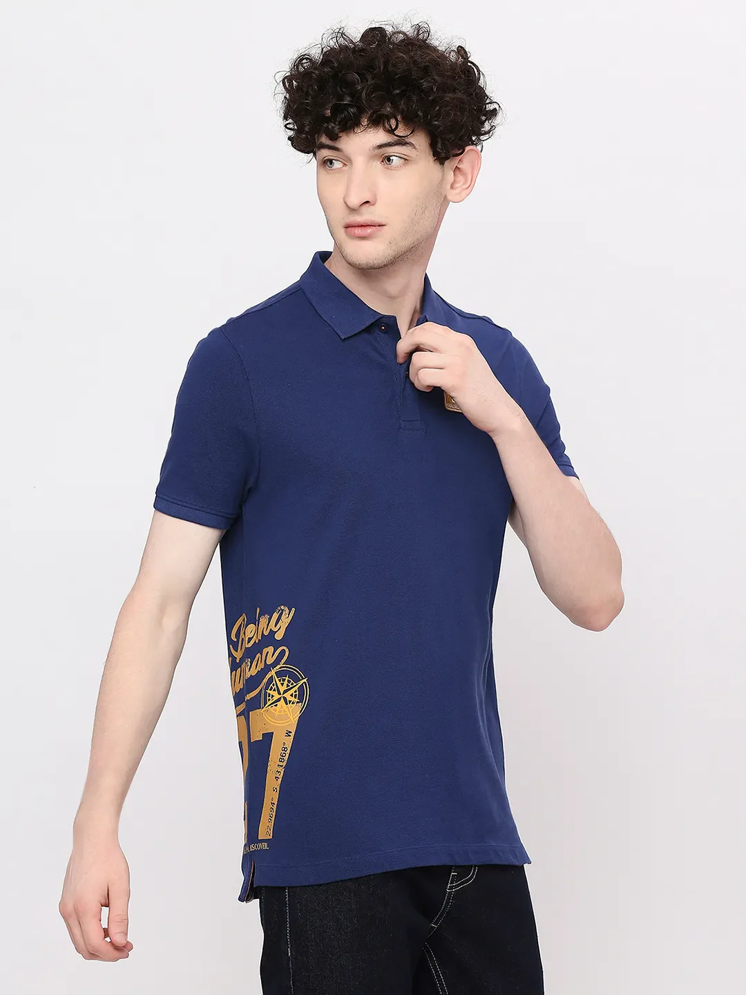 Blue Regular Fit Men's Polo T-Shirt by Being Human Clothing - Image 3
