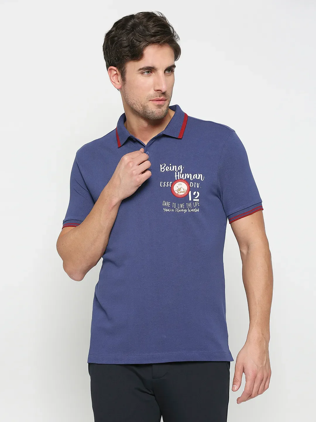 Navy Regular Fit Men's Polo T-shirt by Being Human Clothing