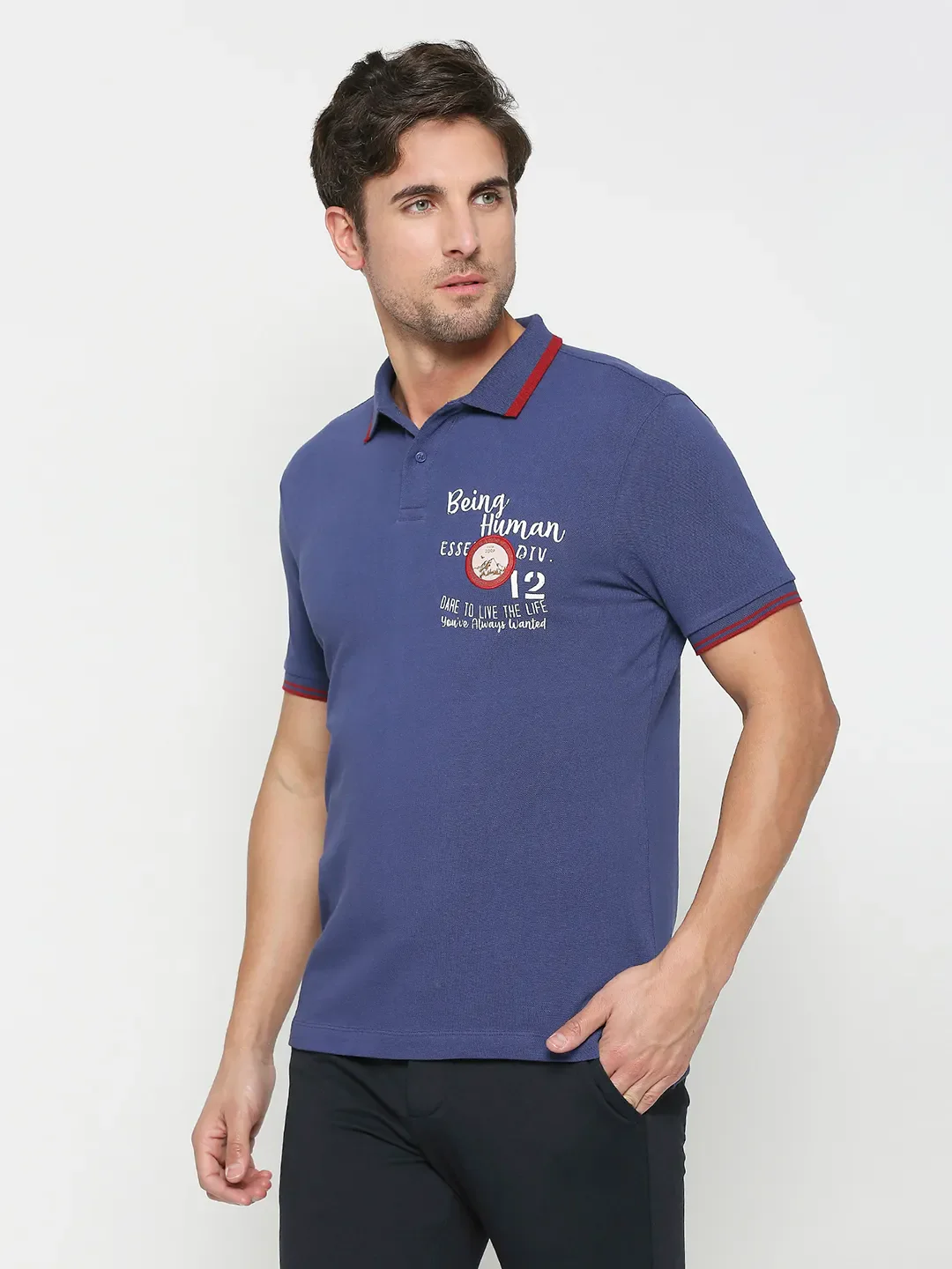 Navy Regular Fit Men's Polo T-shirt by Being Human Clothing - Image 2