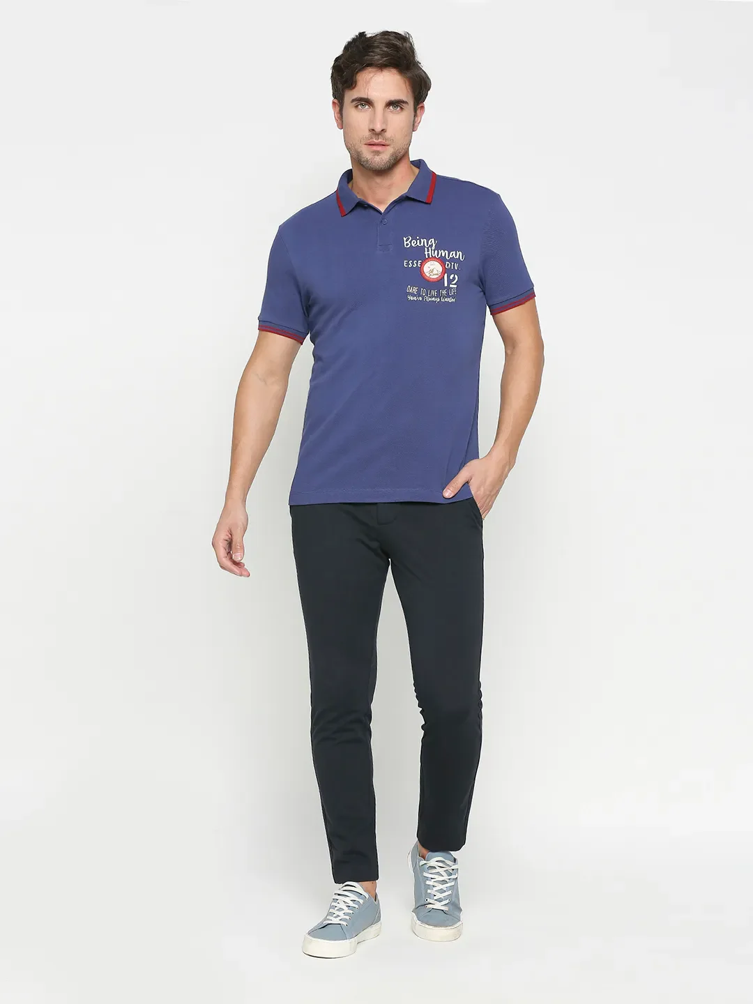 Navy Regular Fit Men's Polo T-shirt by Being Human Clothing - Image 6
