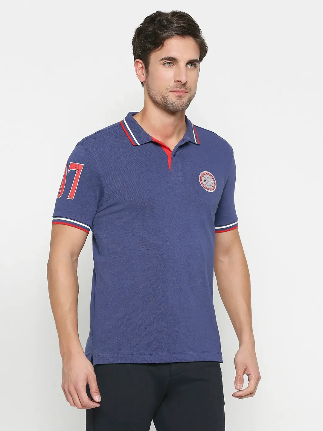 Navy Regular Fit Men's Polo T-shirt by Being Human Clothing - Image 3