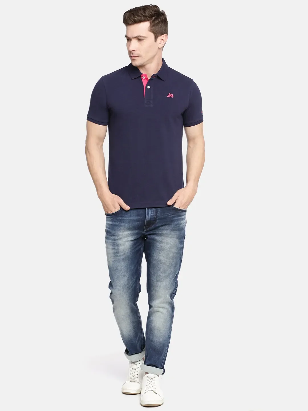 Blue Regular Fit Men's Polo T-Shirt by Being Human Clothing - Image 2