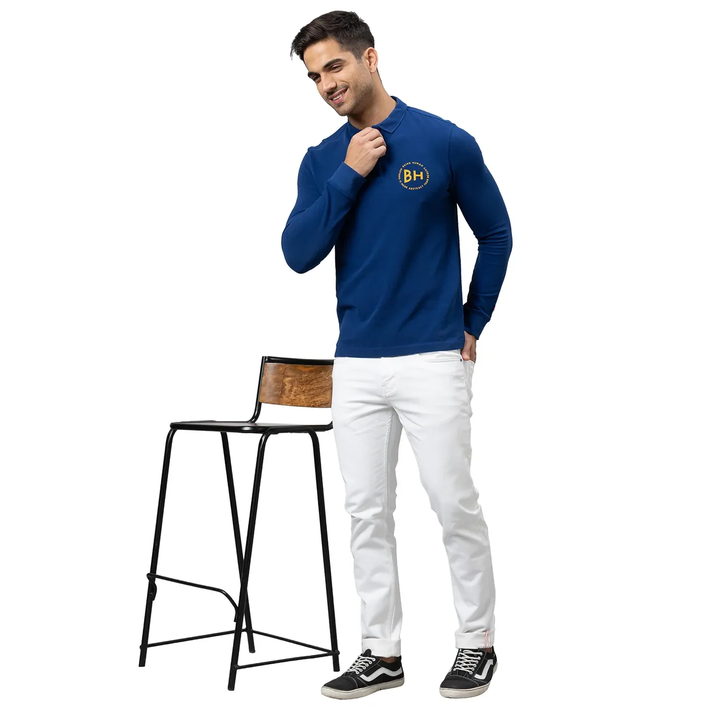 Blue Regular Fit Men's Long Sleeves Polo T-Shirt by Being Human Clothing - Image 2