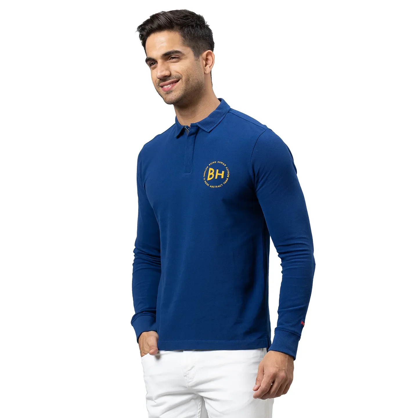 Blue Regular Fit Men's Long Sleeves Polo T-Shirt by Being Human Clothing - Image 4