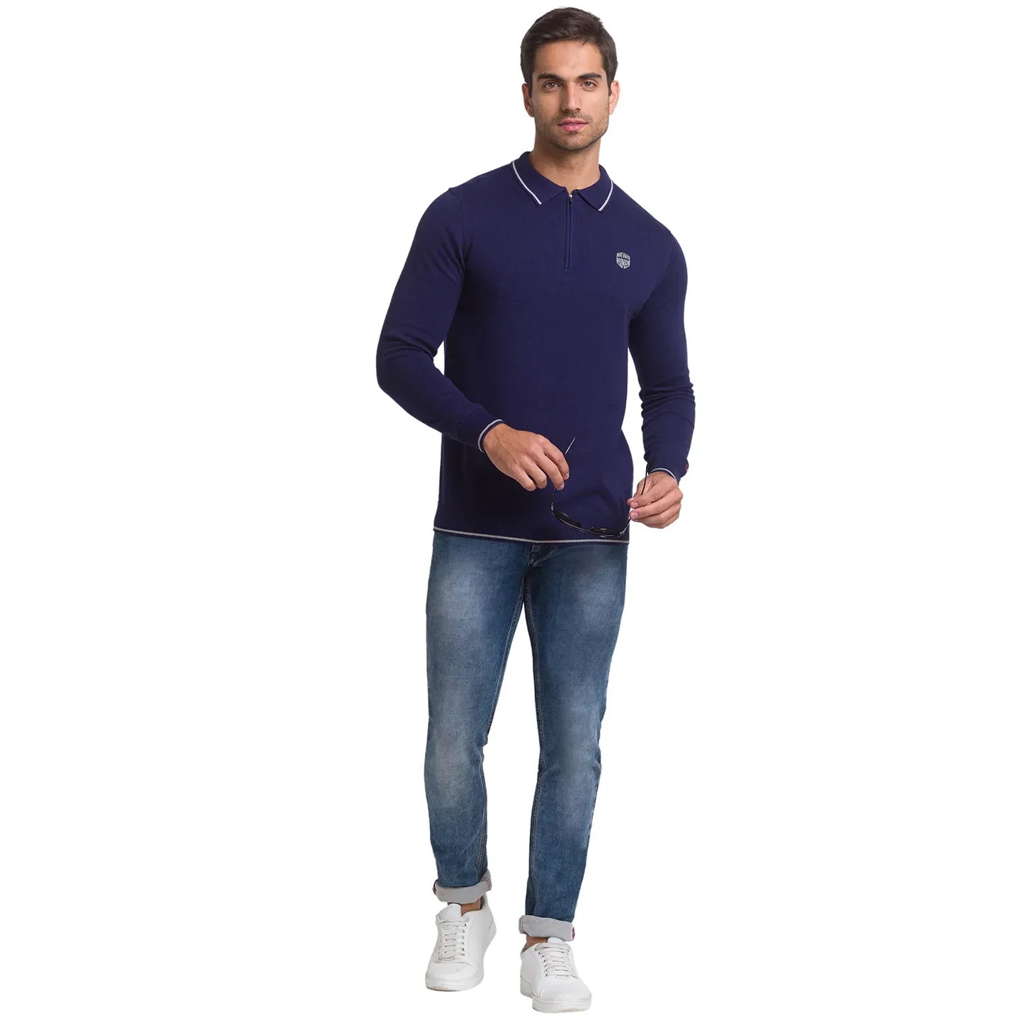 Blue Regular Fit Men's Long Sleeves Polo T-Shirt by Being Human Clothing - Image 3