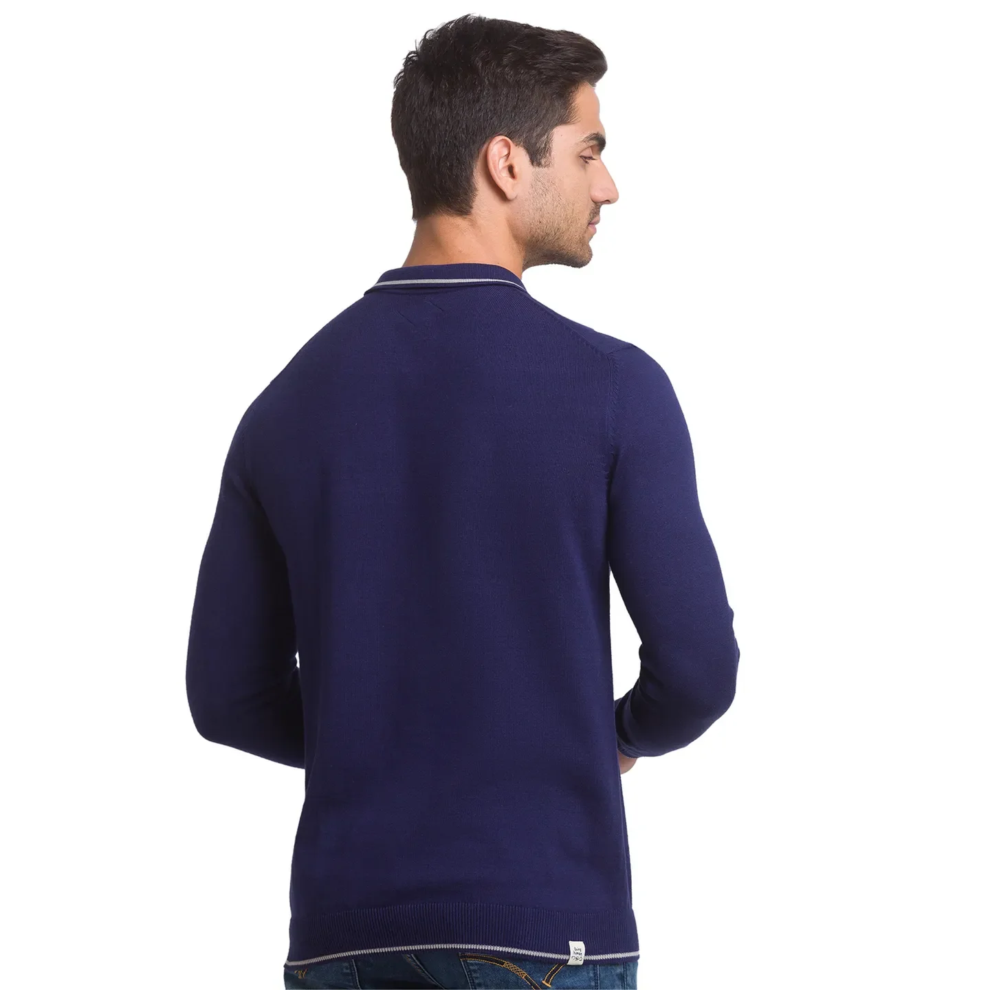 Blue Regular Fit Men's Long Sleeves Polo T-Shirt by Being Human Clothing - Image 4