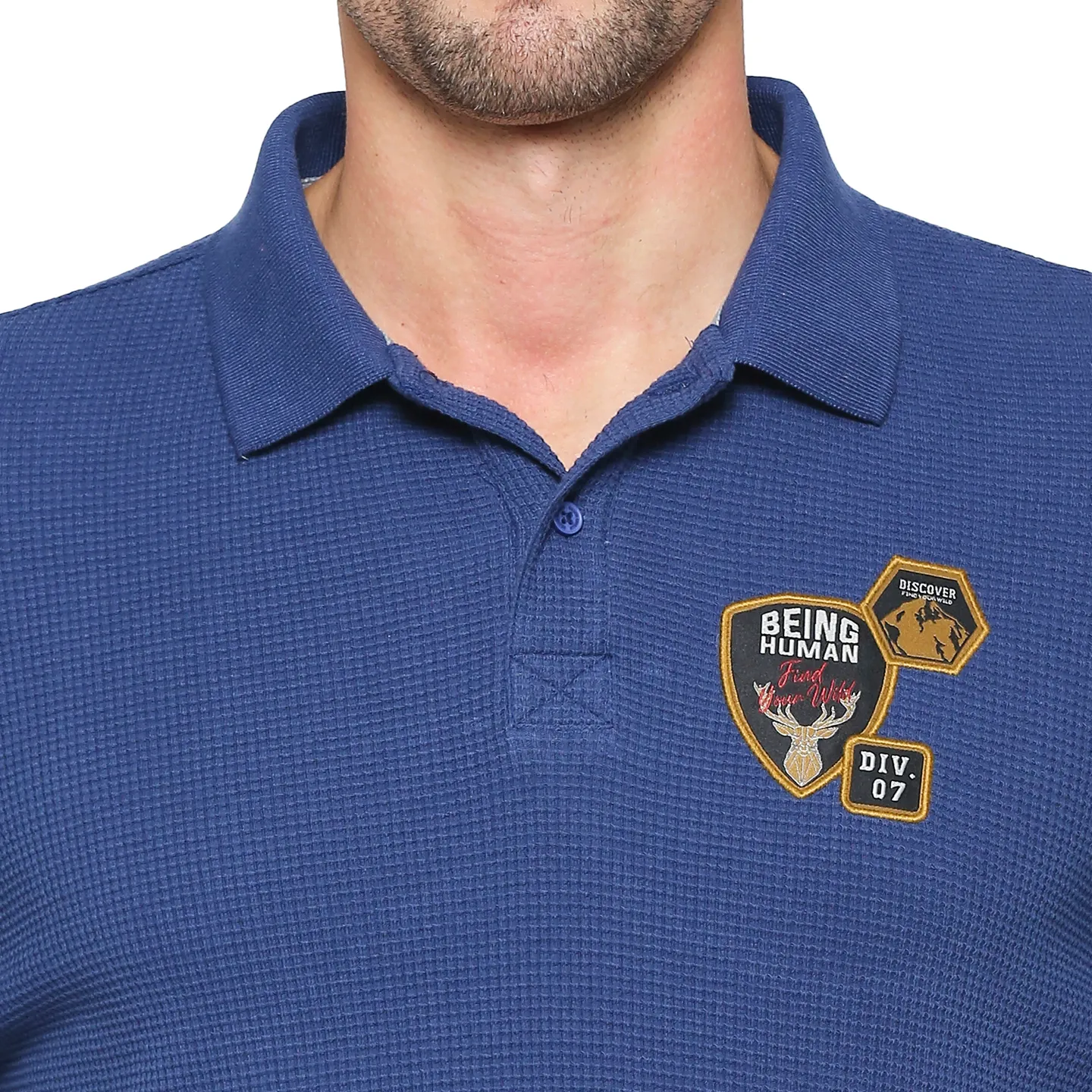 Navy Regular Fit Men's Polo T-Shirt by Being Human Clothing - Image 8