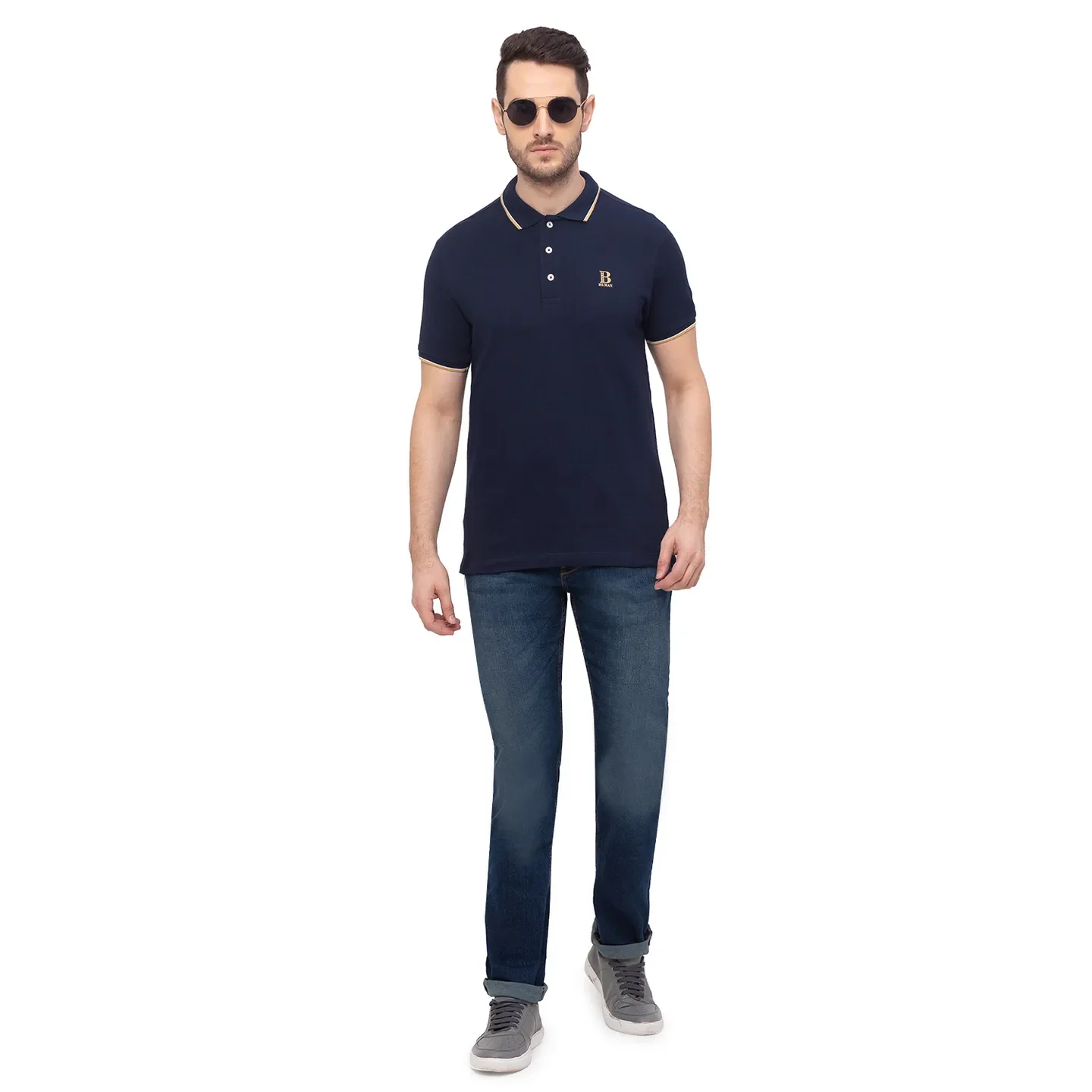 Blue Regular Fit Men's Polo T-Shirt by Being Human Clothing - Image 6