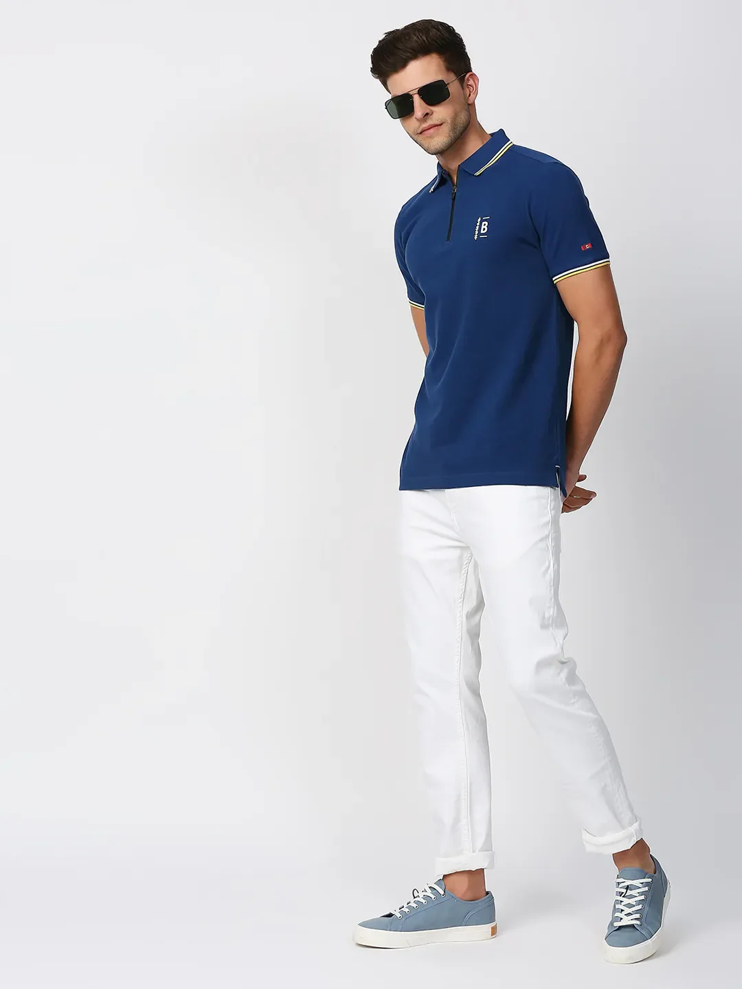 Blue Regular Fit Men's Polo T-Shirt by Being Human Clothing - Image 6