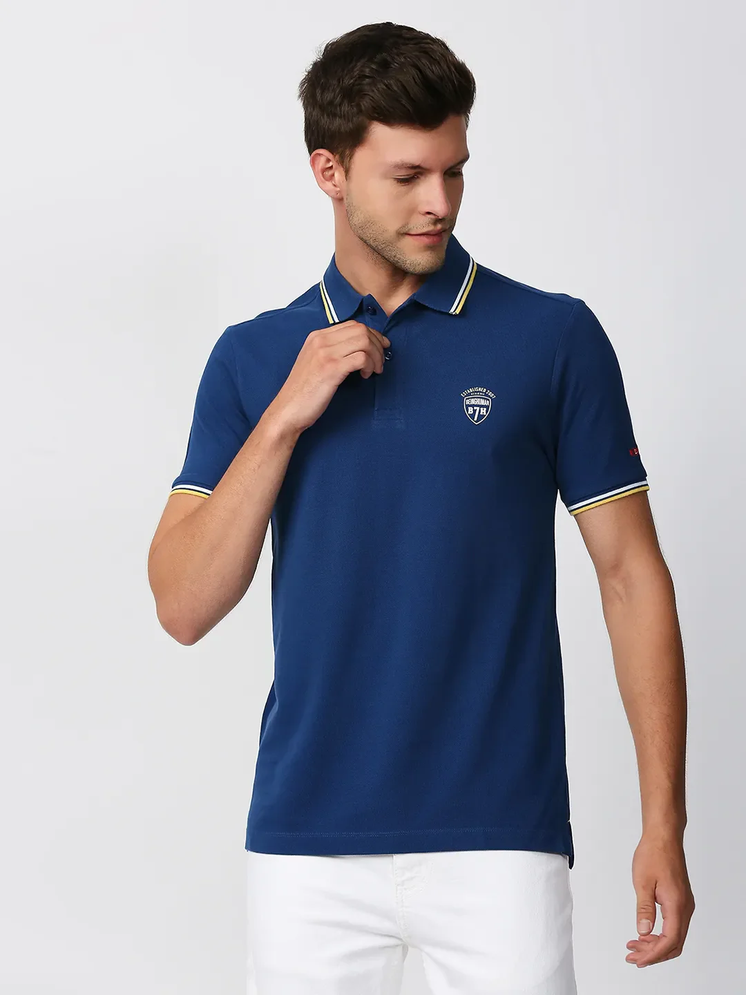 Blue Regular Fit Men's Polo T-Shirt by Being Human Clothing