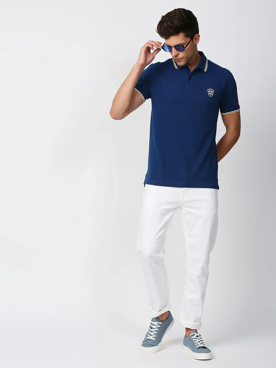 Blue Regular Fit Men's Polo T-Shirt by Being Human Clothing - Image 6