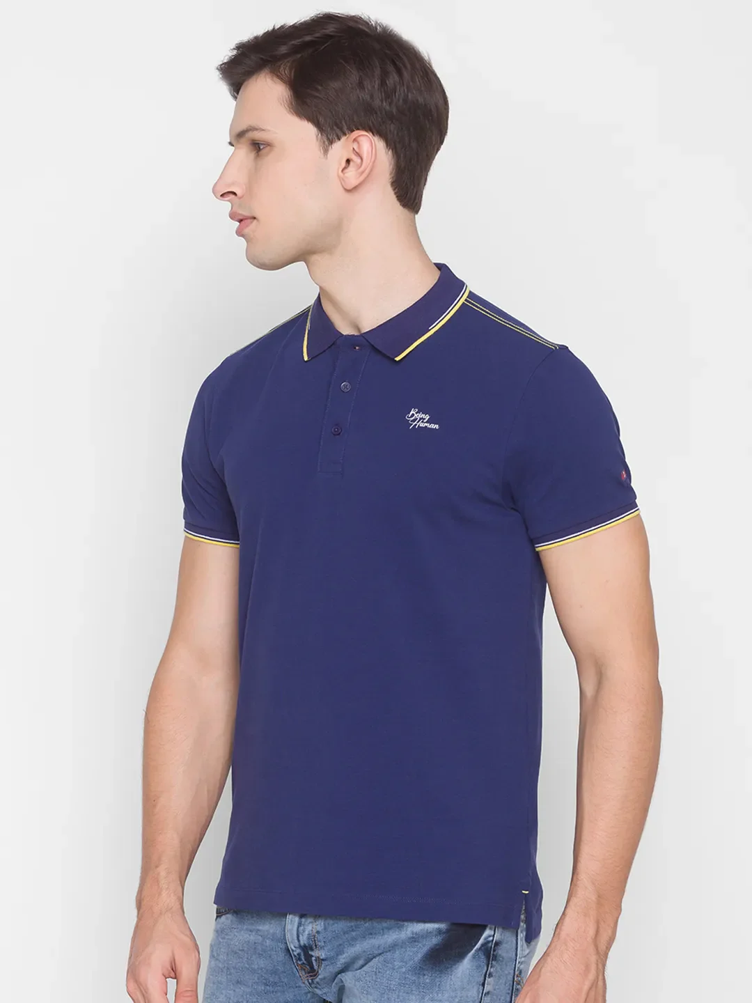 Blue Regular Fit Men's Polo T-Shirt by Being Human Clothing - Image 2
