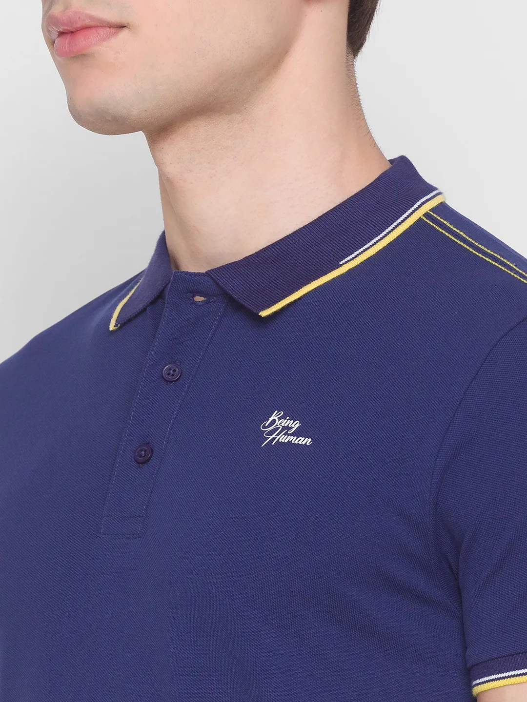 Blue Regular Fit Men's Polo T-Shirt by Being Human Clothing - Image 4