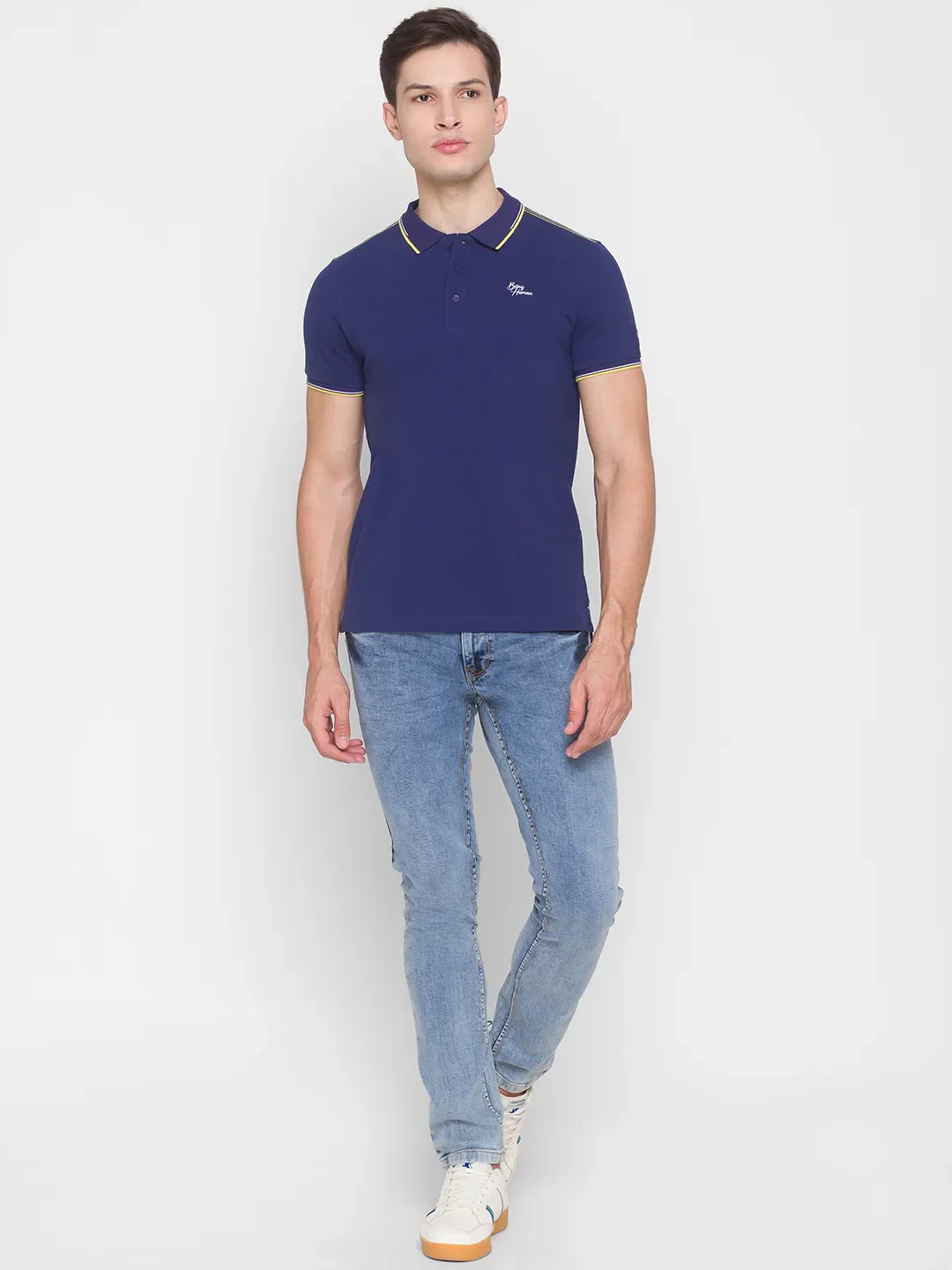Blue Regular Fit Men's Polo T-Shirt by Being Human Clothing - Image 5