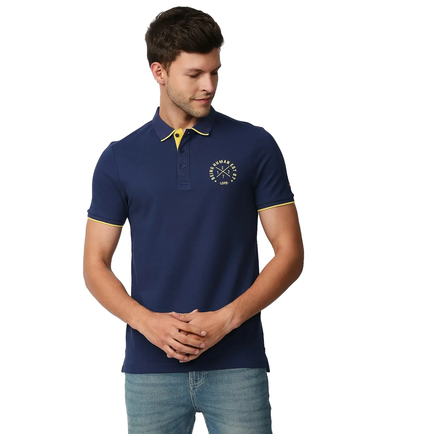 Blue Regular Fit Men's Polo T-Shirt by Being Human Clothing