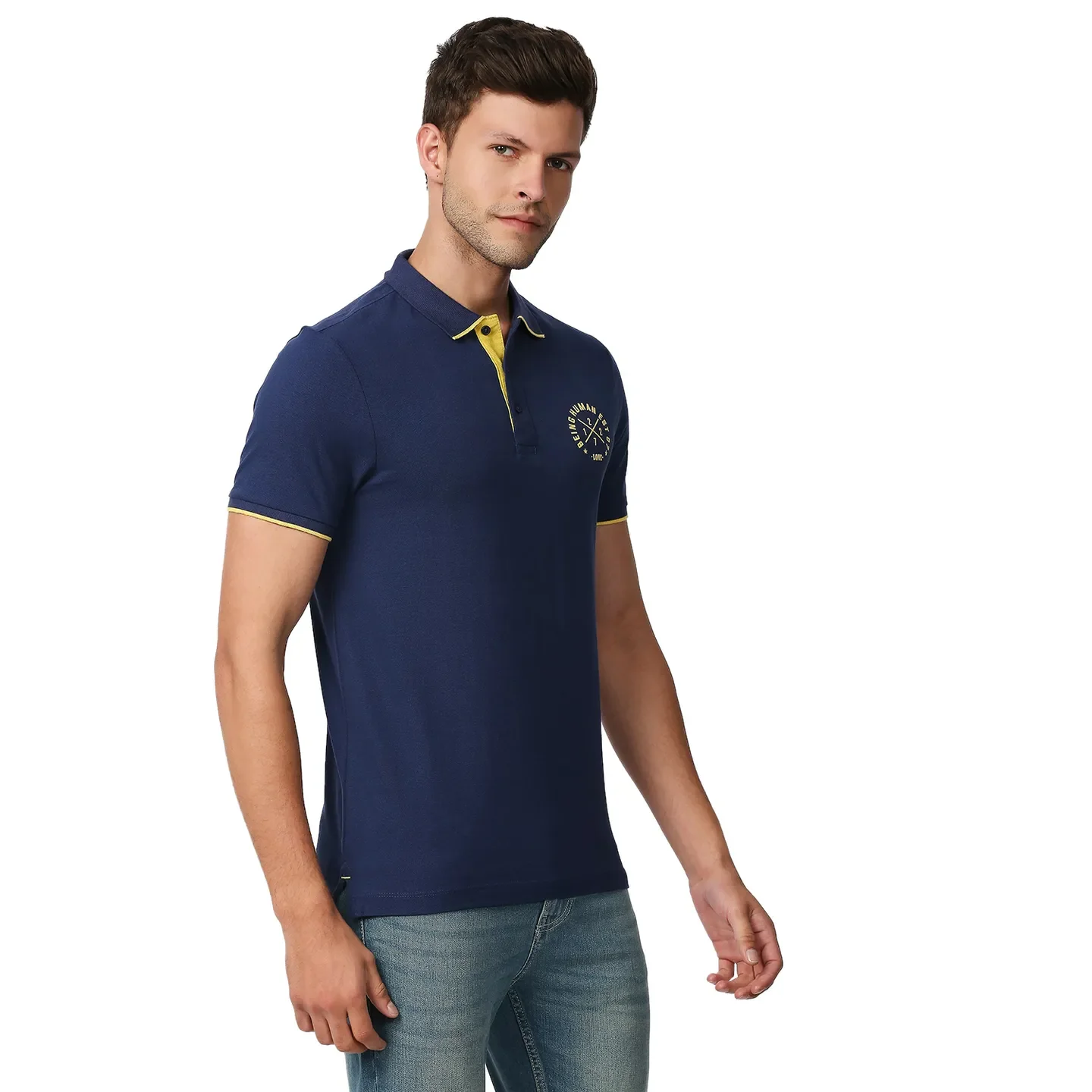 Blue Regular Fit Men's Polo T-Shirt by Being Human Clothing - Image 3