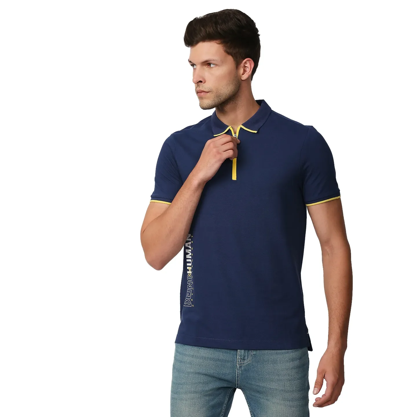 Blue Regular Fit Men's Polo T-Shirt by Being Human Clothing