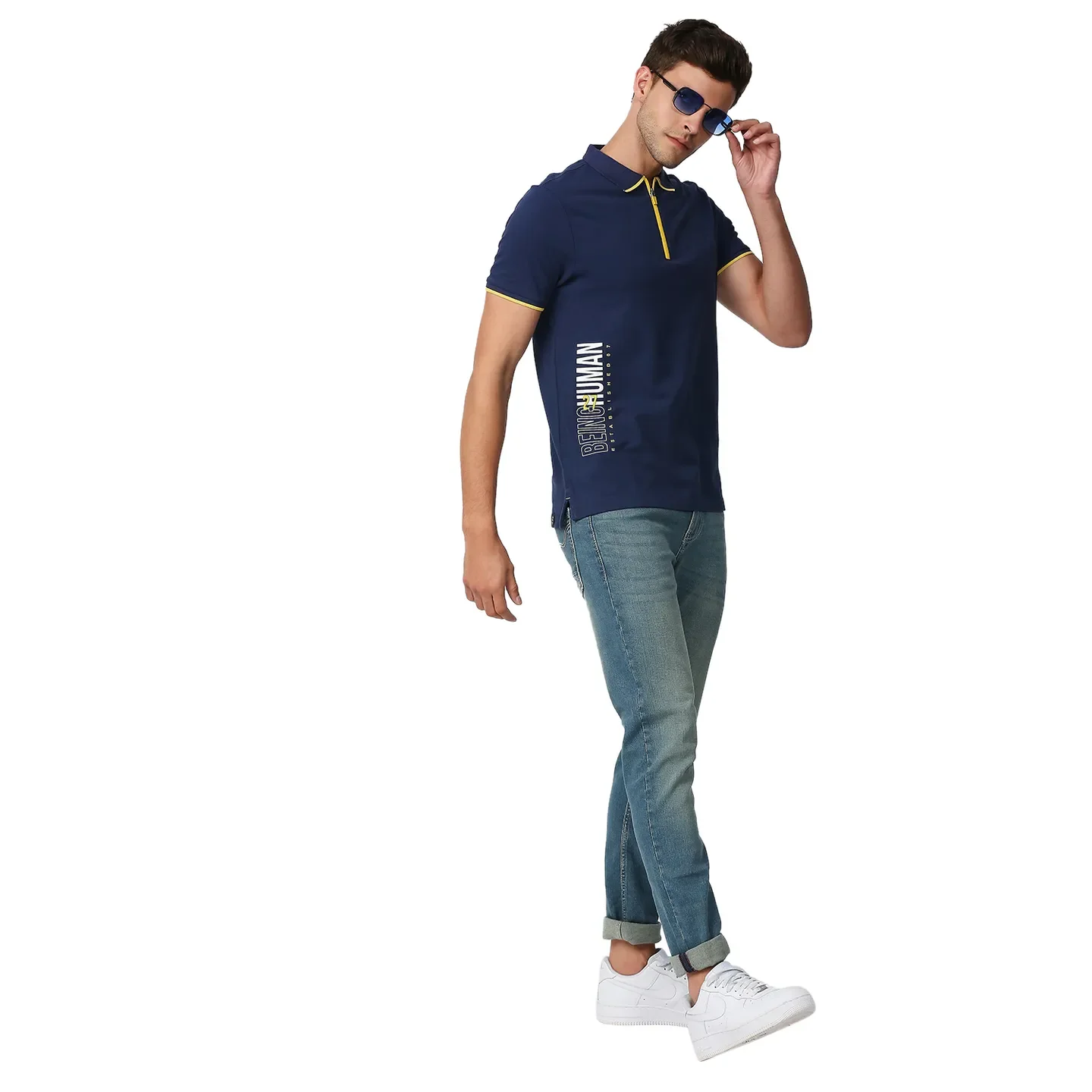 Blue Regular Fit Men's Polo T-Shirt by Being Human Clothing - Image 6